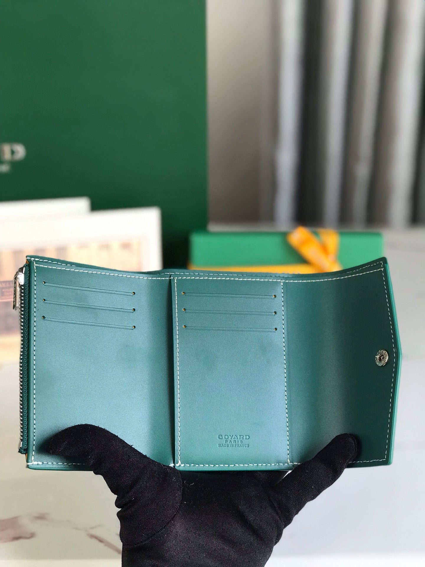 Goyard Saint-Gabriel Wallet 12 Cm Green Calfskin And Goyardine Canvas