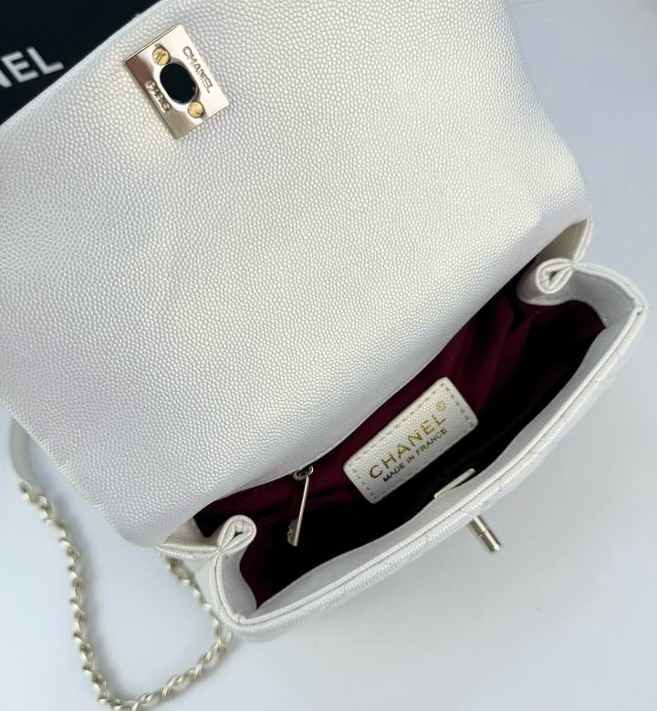 Chanel Coco Classic Flap Bag 24cm/9.4in Caviar Leather Silver Hardware – White.