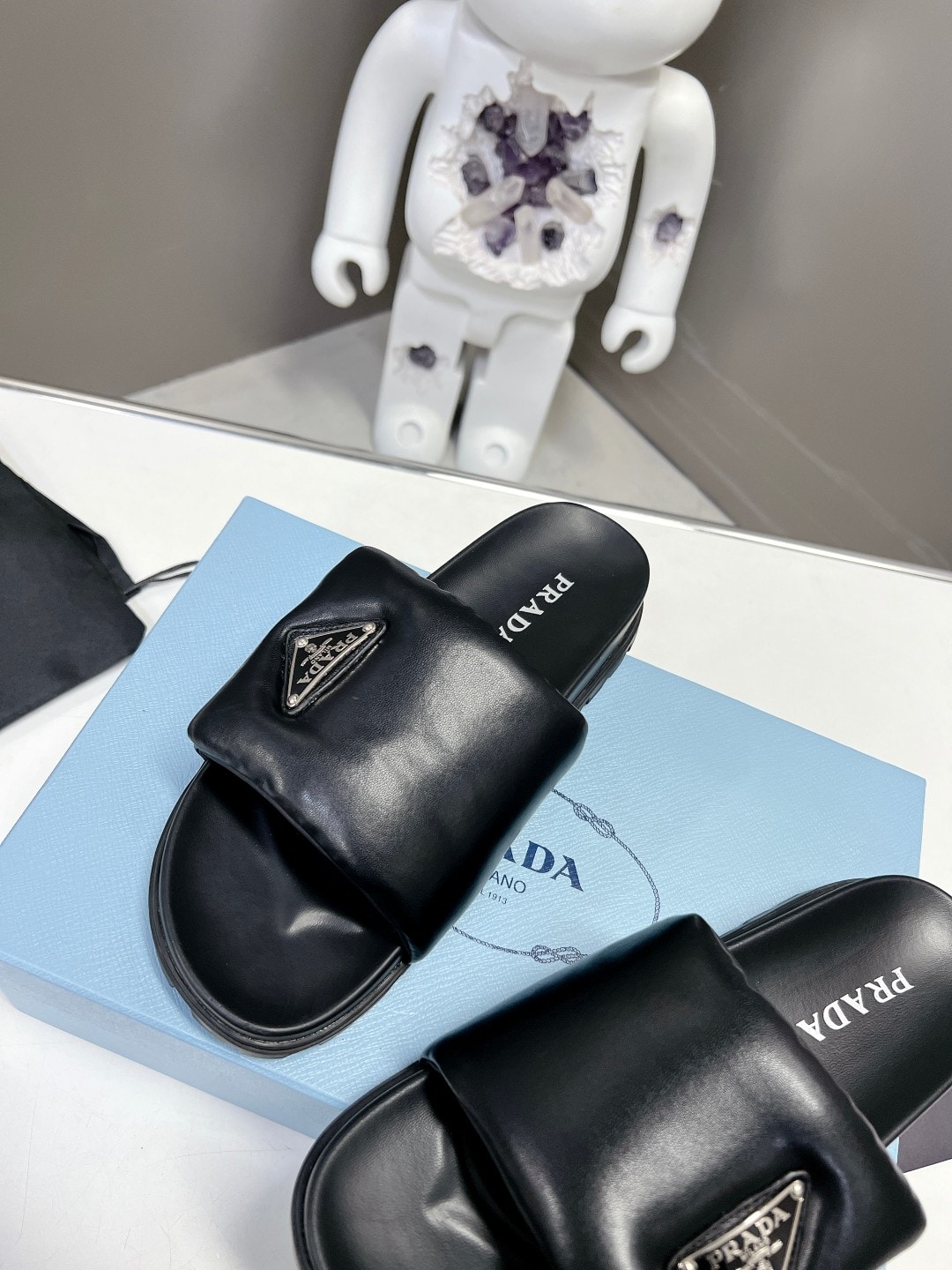 Prada Soft Padded Nappa Leather Slides Black 1Xx6482Dl8F0002F020