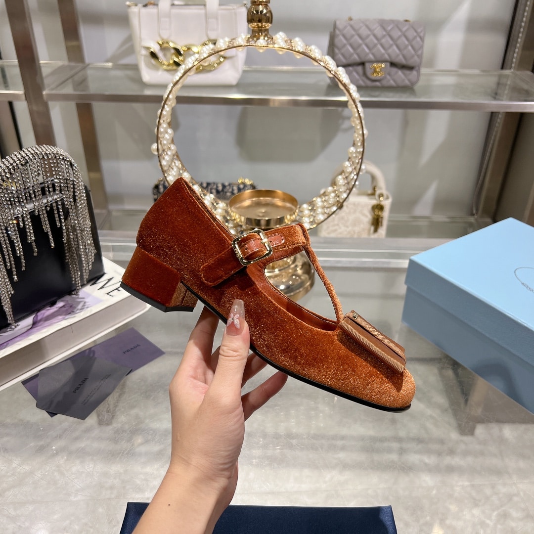 Prada Velvet Mary Pumps Ginger
