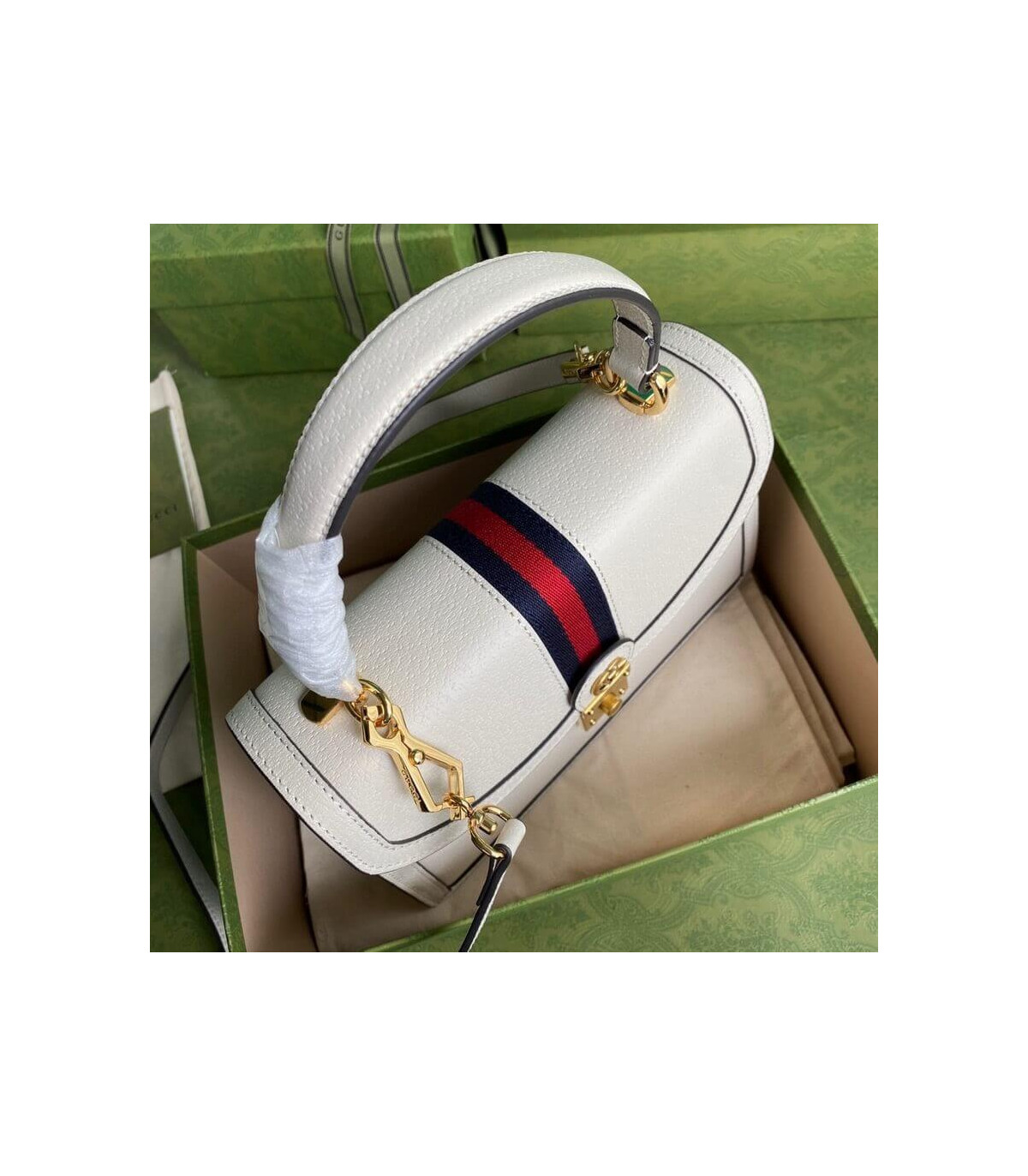 Gucci Ophidia Leather Small Top Handle Bag With Web