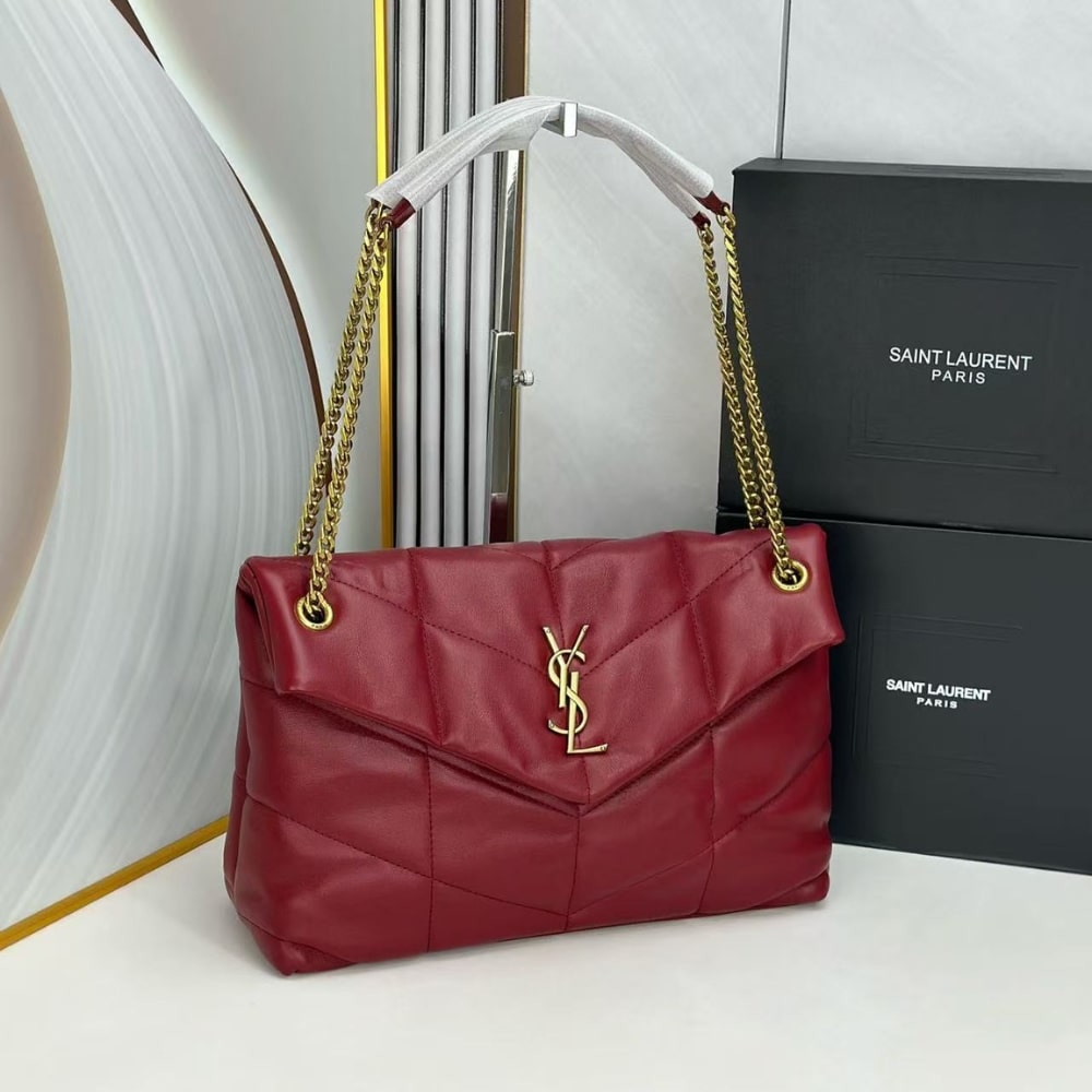 Saint Laurent Puffer Small In Leather Gold Hardware Red 29Cm