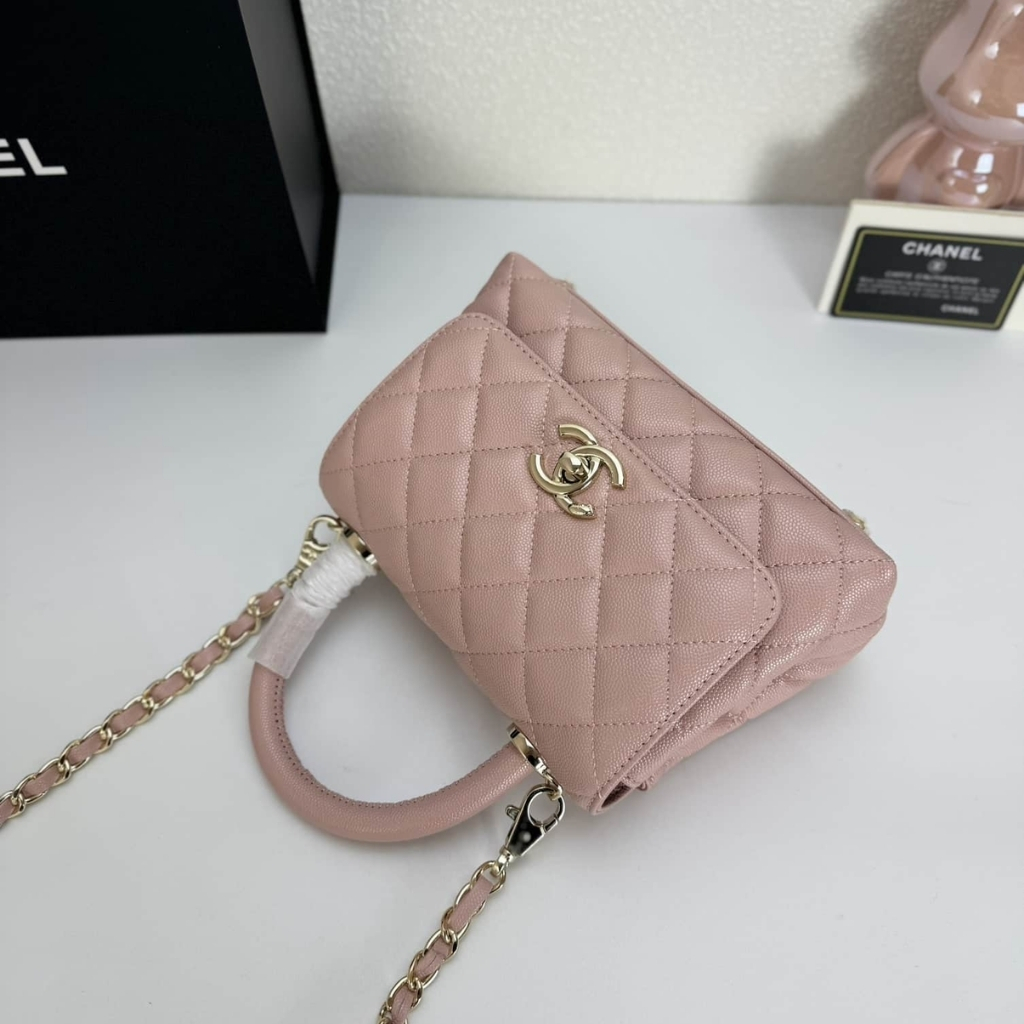 Chanel Mini Coco Handle Flap Bag Caviar Gold Hardware Pink 19Cm