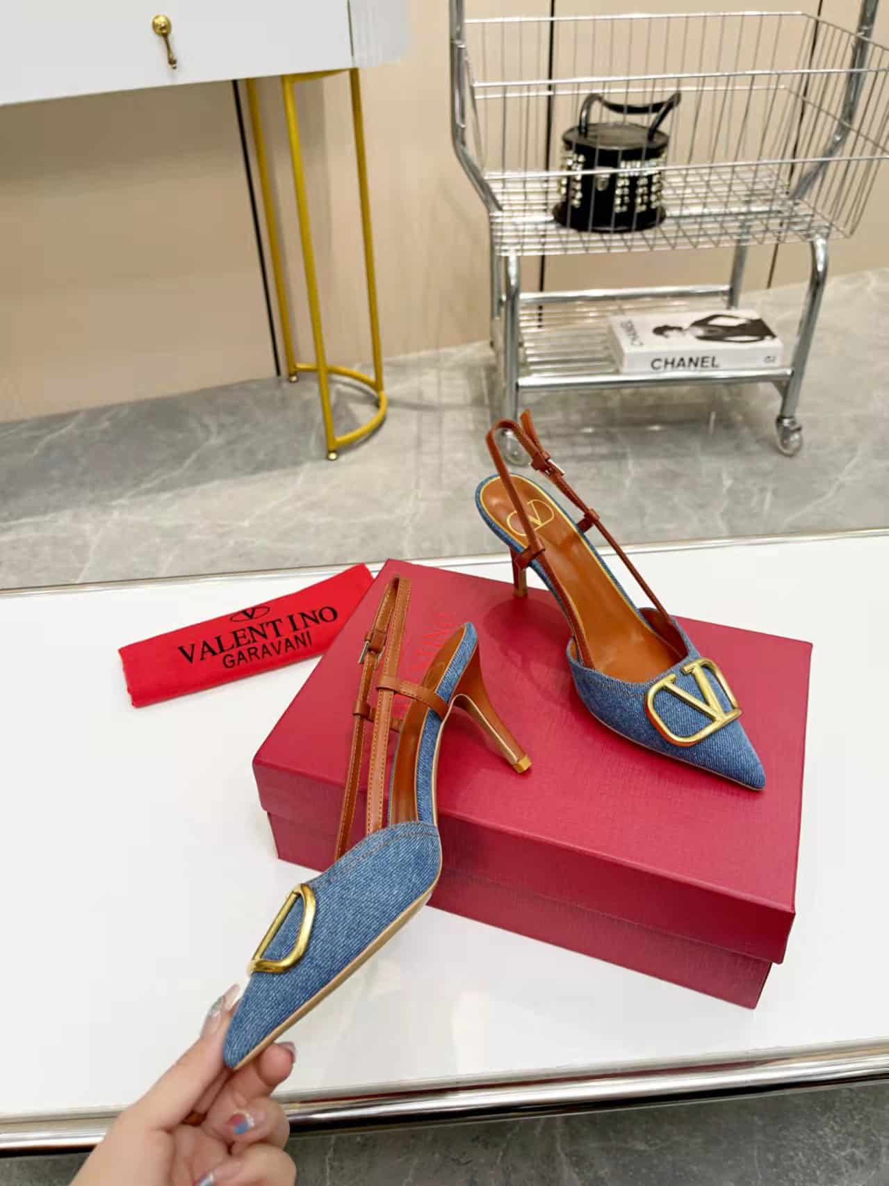 Valentino Garavani Vlogo Denim Slingback Pumps Denim