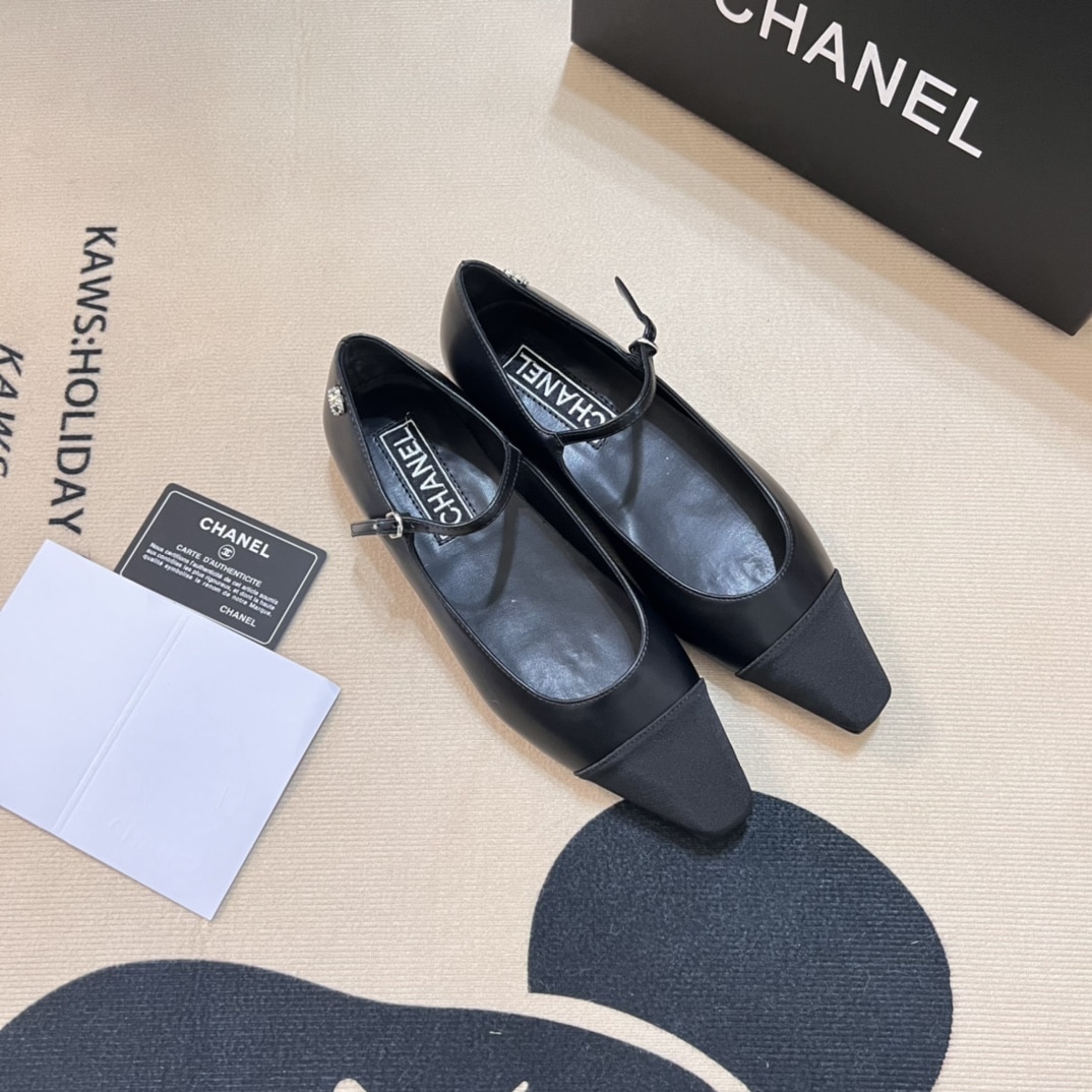 Chanel Square Toe Ballet Flats Black