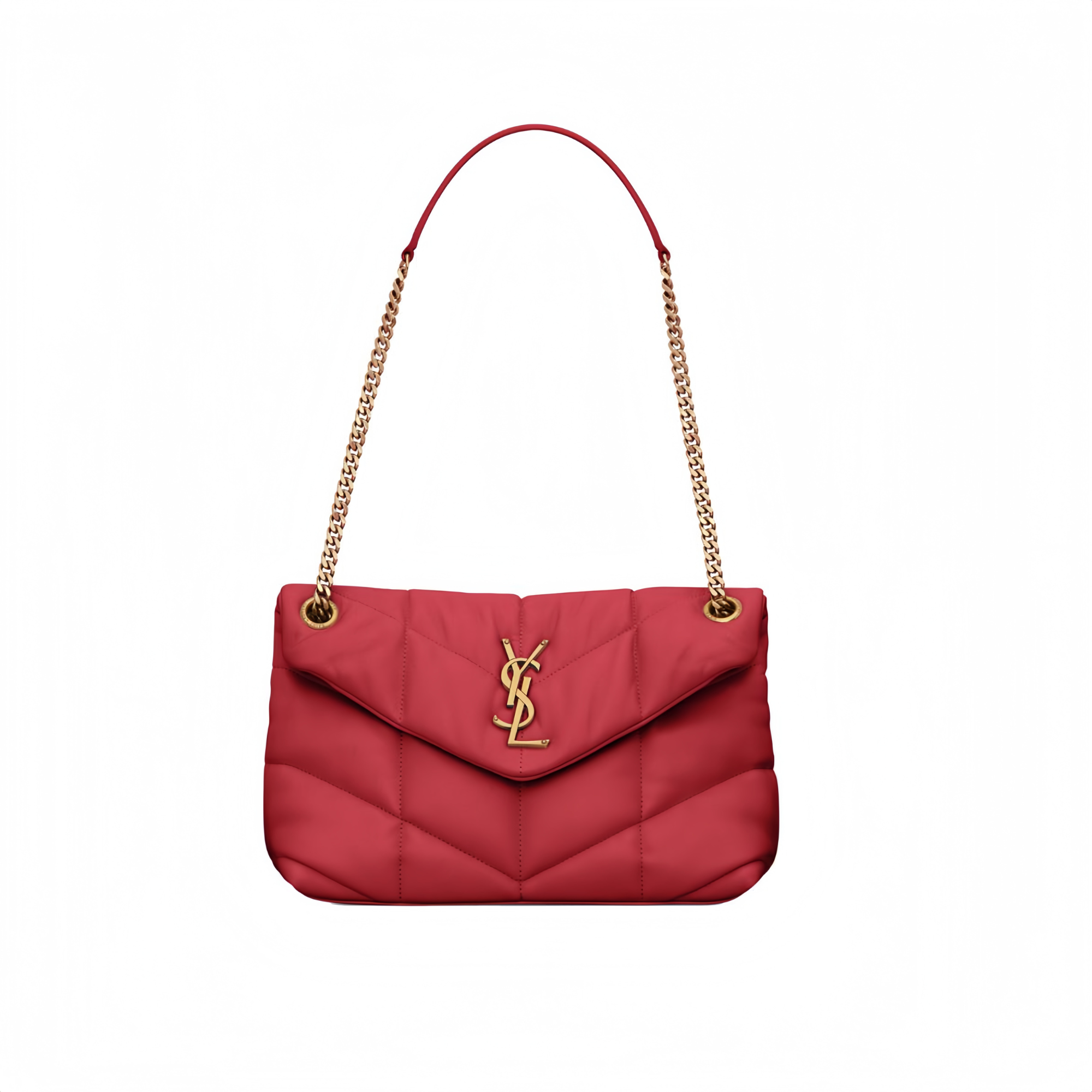 Saint Laurent Puffer Small Chain Bag In Quilted Red 28Cm