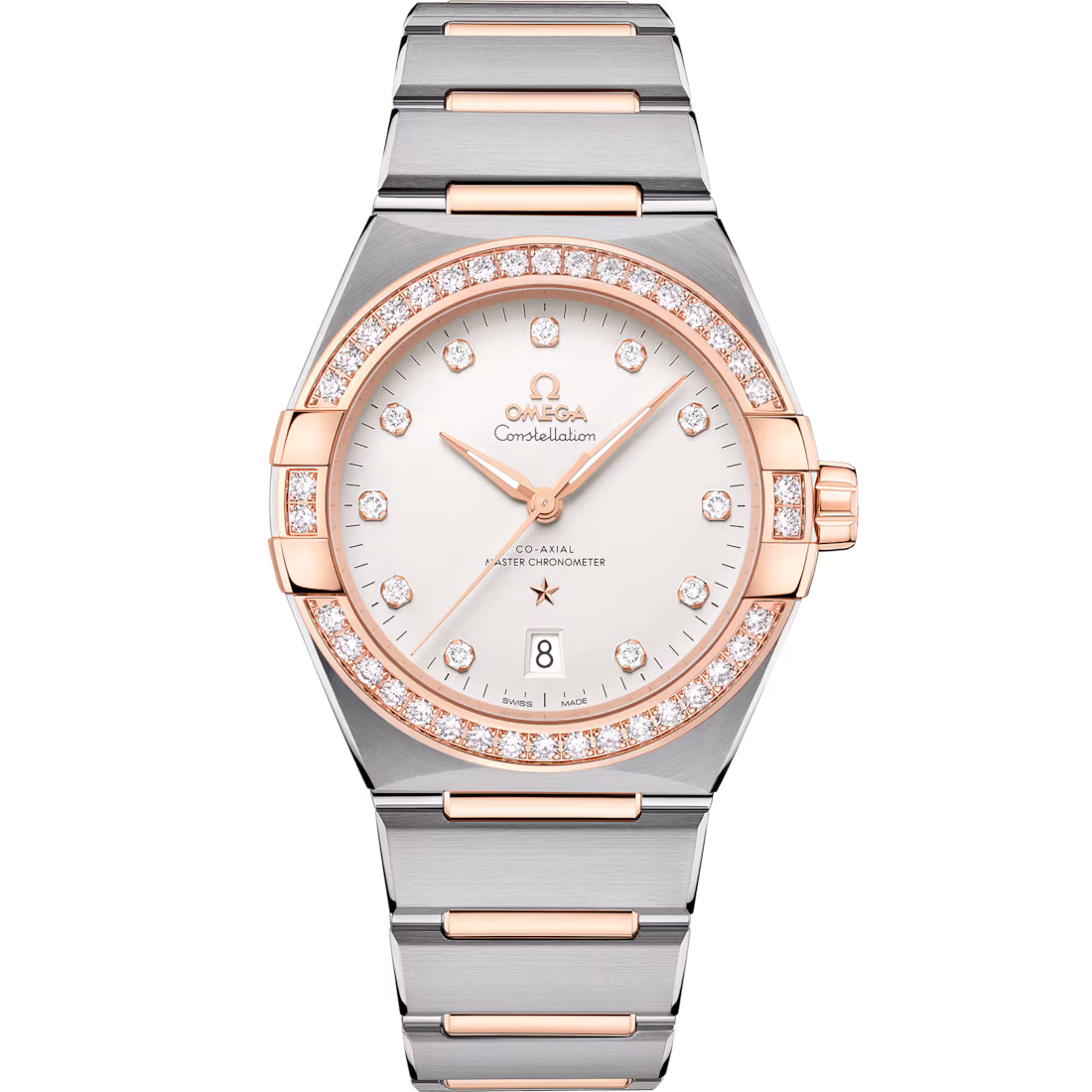 Omega Constellation 39mm Silver Dial with Diamonds Stainless Steel and Sedna™ 18k Rose Gold Bracelet 131.25.39.20.52.001