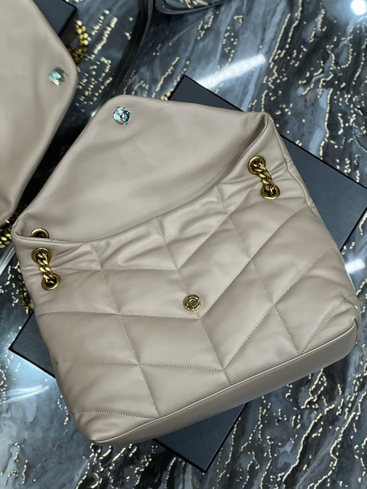 Saint Laurent Puffer Medium Chain Bag In Quilted Beige