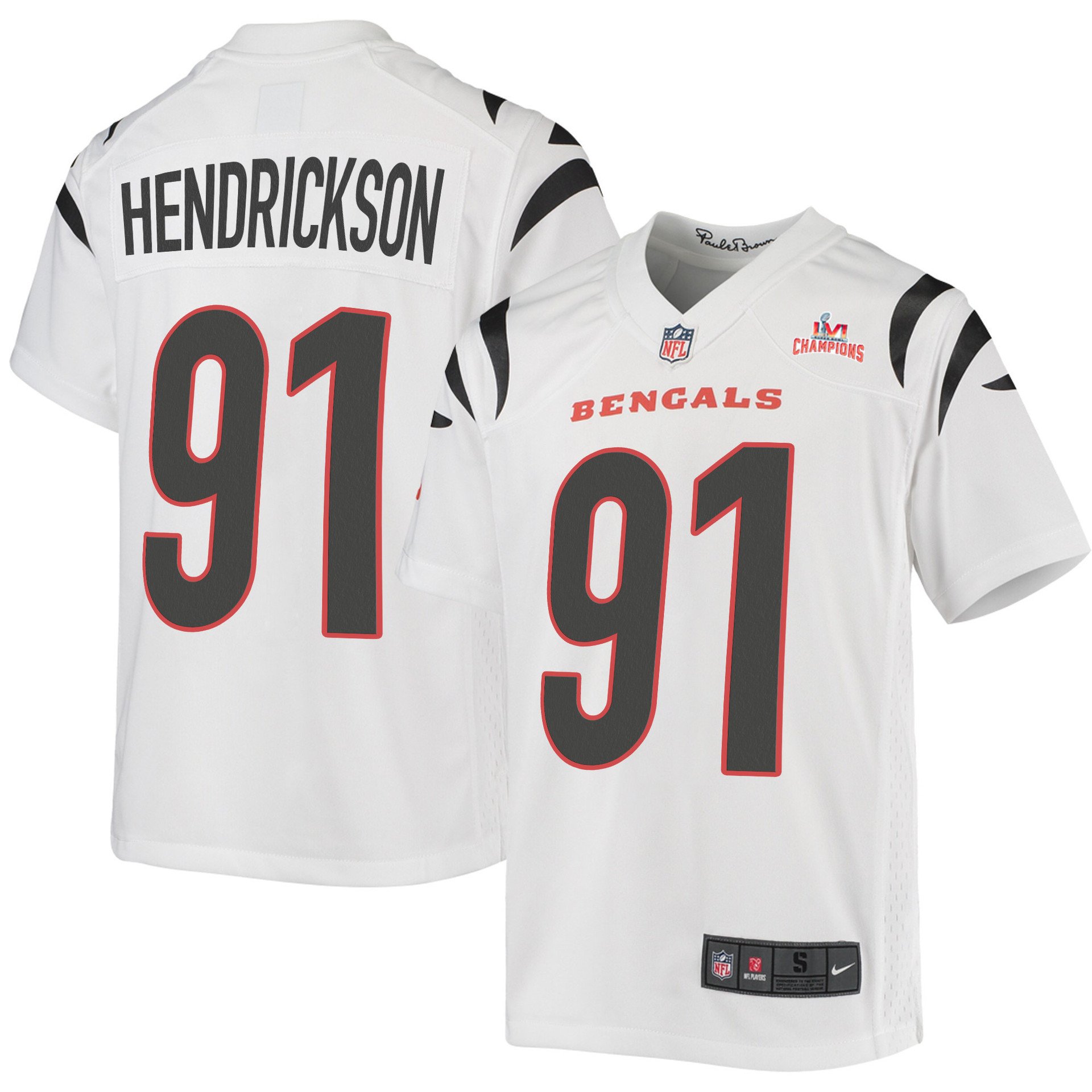 Super Bowl LVI Champions Cincinnati Bengals Trey Hendrickson 91 White Youth's Jersey Jersey