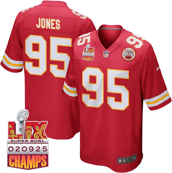 Chris Jones 95 Kansas City Chiefs Super Bowl LIX Champions Patch Game Men Jersey - Red