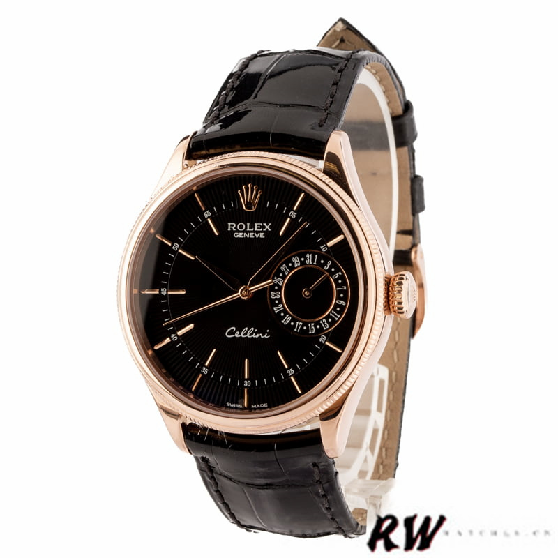 【Super Clone】Rolex Cellini Date 50515 Rose Gold Black Index Dial 39mm Mens Replica Watch