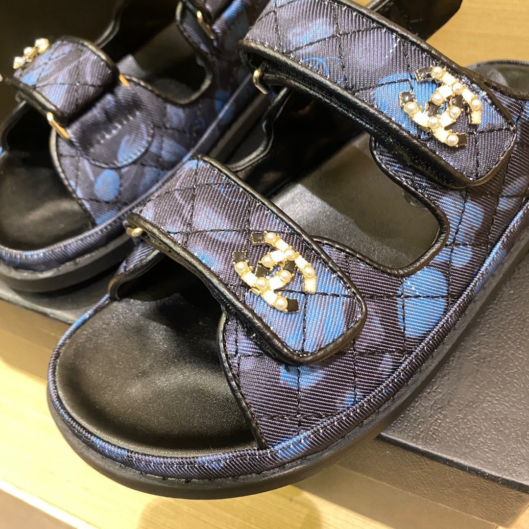 Chanel Dad Slingback Sandals Blue Black