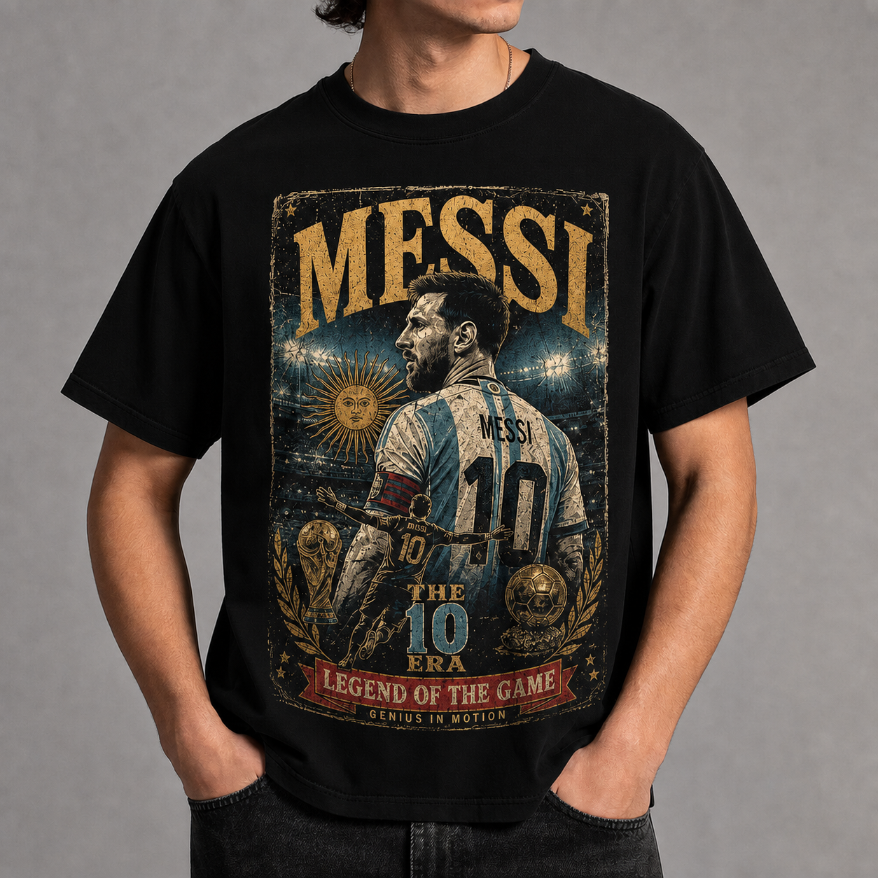 Messi World Cup Printed T-Shirt Unisex Loose Fit T-Shirt 100% Cotton Soft Comfortable Summer Casual Printed Top
