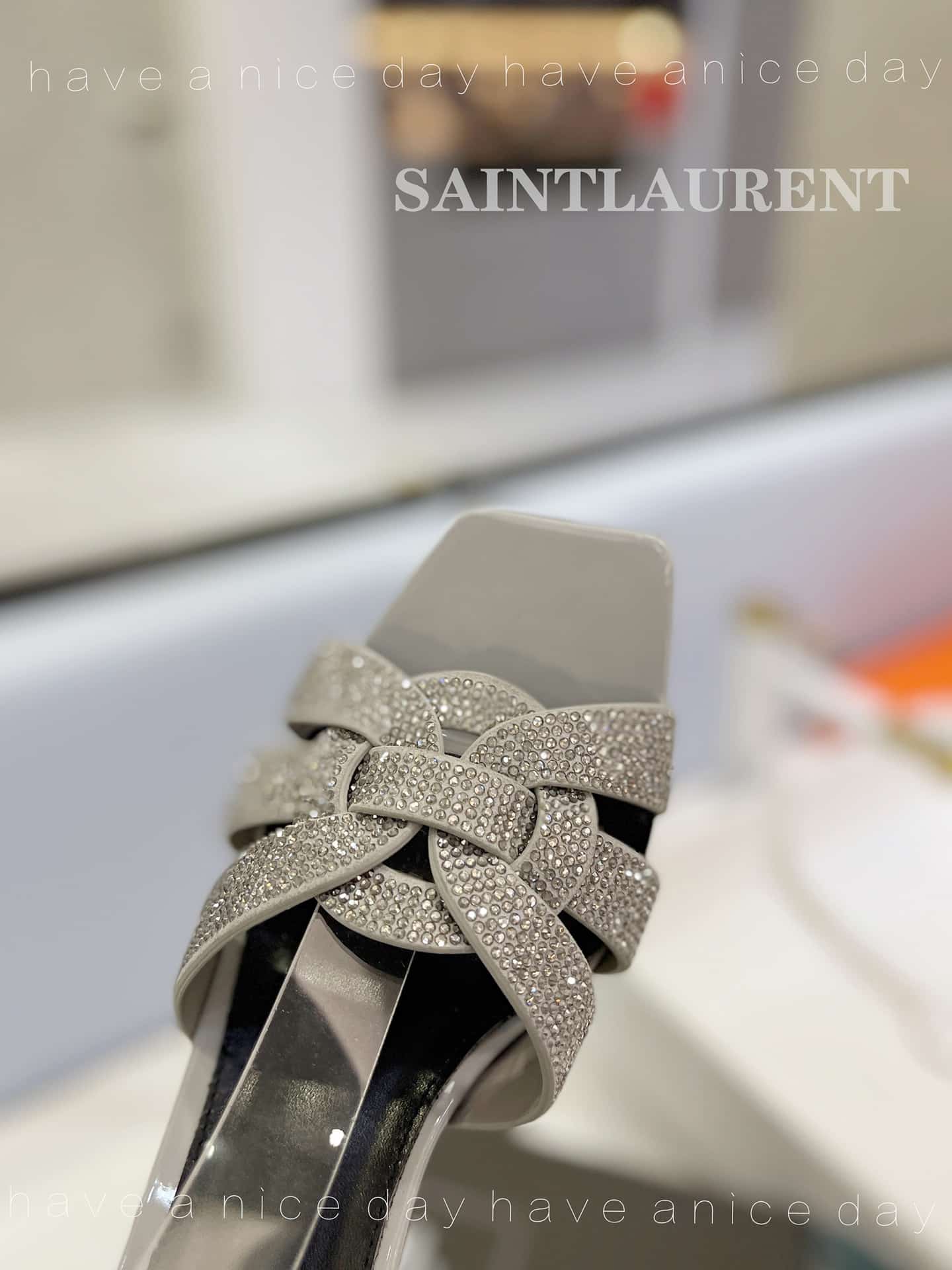 Saint Laurent Tribute Leather Sandals Metallic Silver