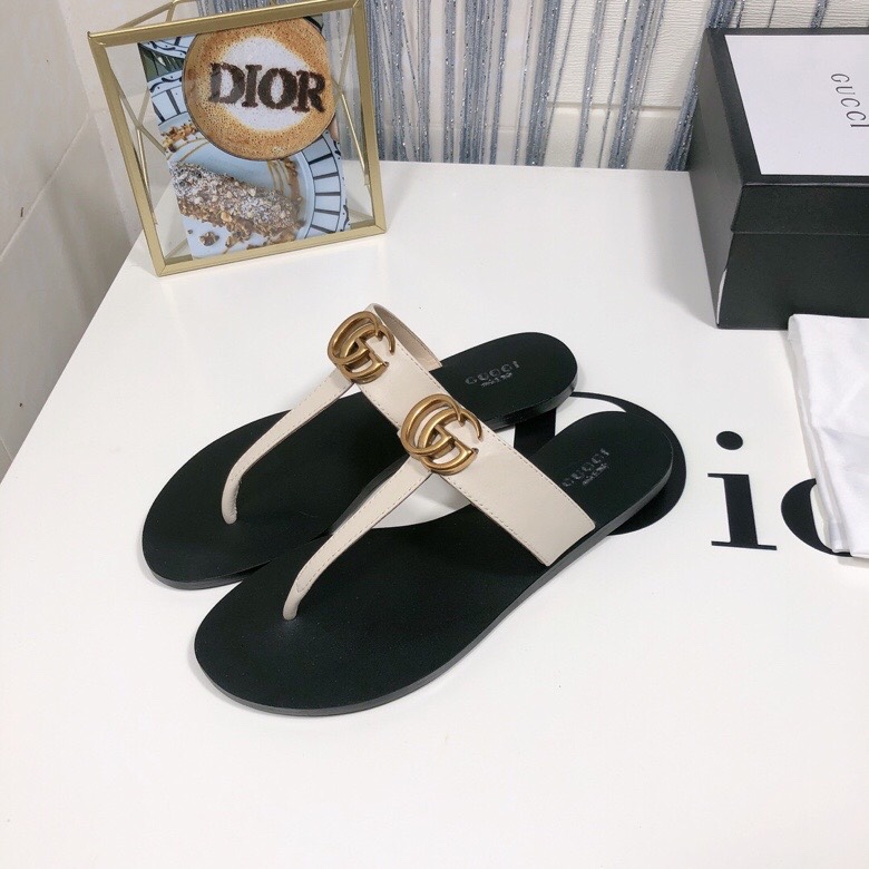 Gucci Thong Sandals With Double G White Leather ‎497444 A3N00 9022