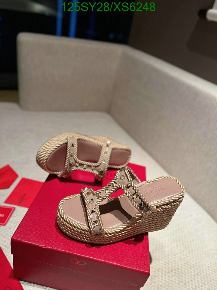 Valentino Garavani Rockstud Leather Wedge Sandals Beige