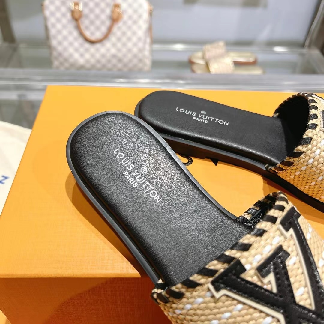 Louis Vuitton Lock It Flat Raffia Mules Black