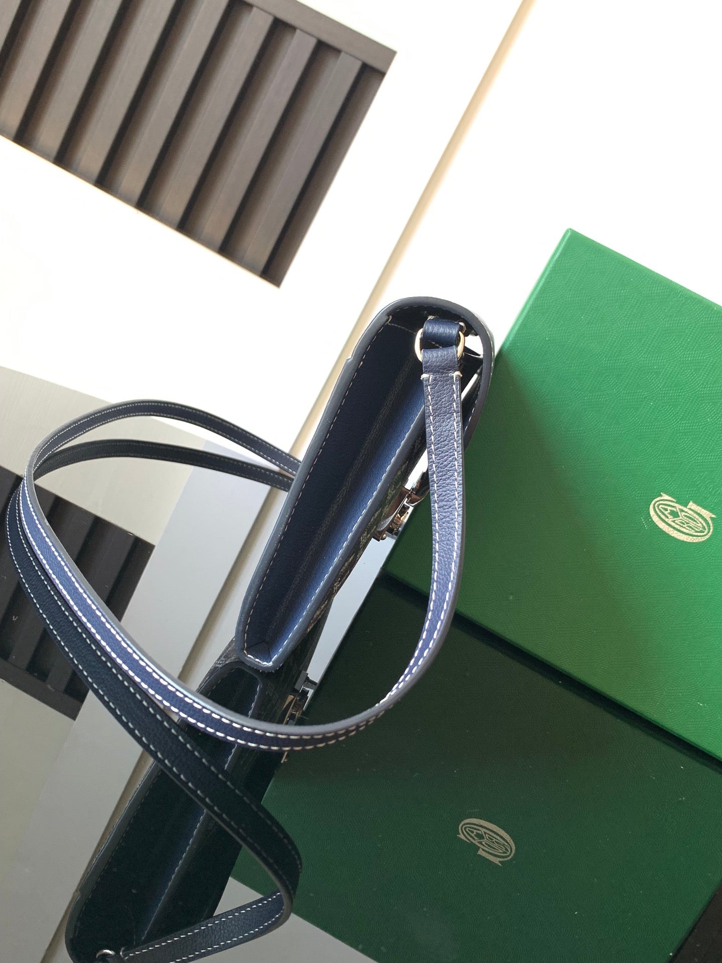 Goyard Chypre Wallet-Pouch 21 Cm Navy Blue Goyardine Canvas And Calfskin