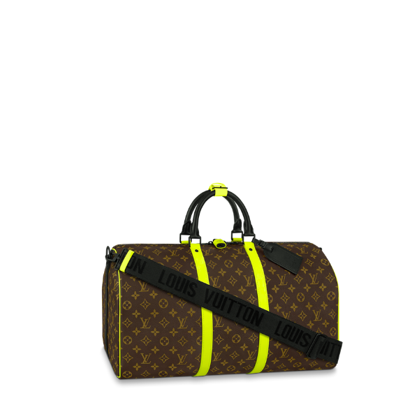 Louis Vuitton Keepall Bandoulire 50 Brown And Chartreuse Macassar Canvas M45866