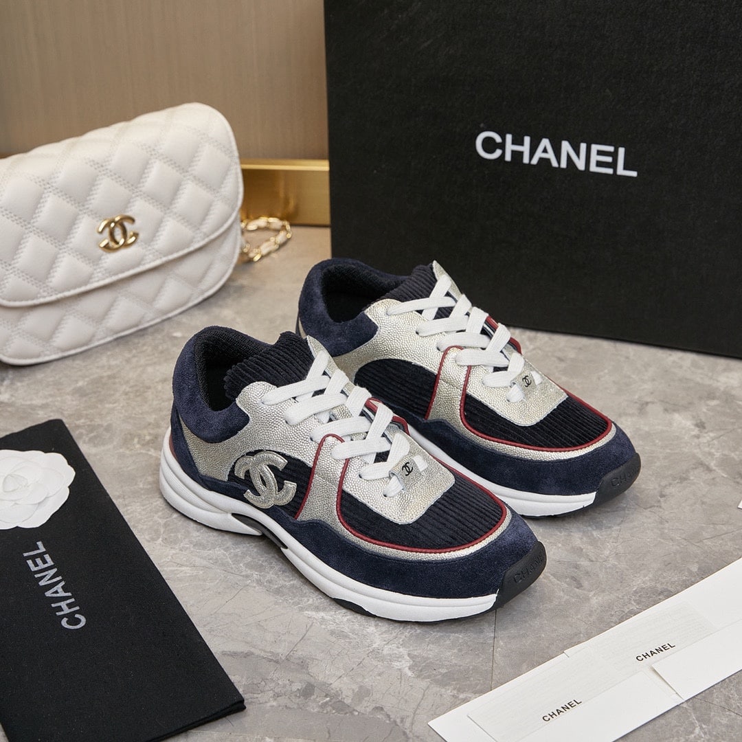 Chanel Cc Logo Sneakers Navy Burgundy