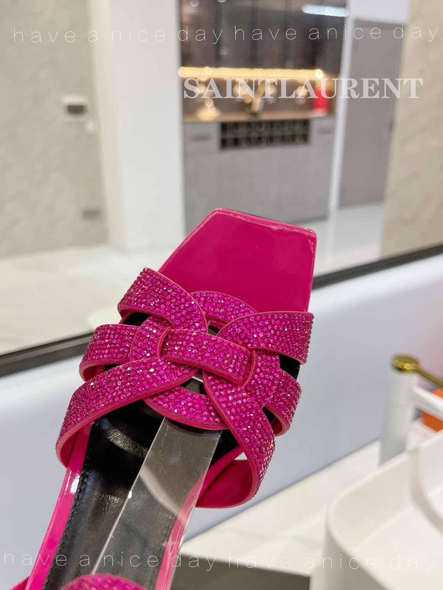 Saint Laurent Tribute Leather Sandals Metallic Pink