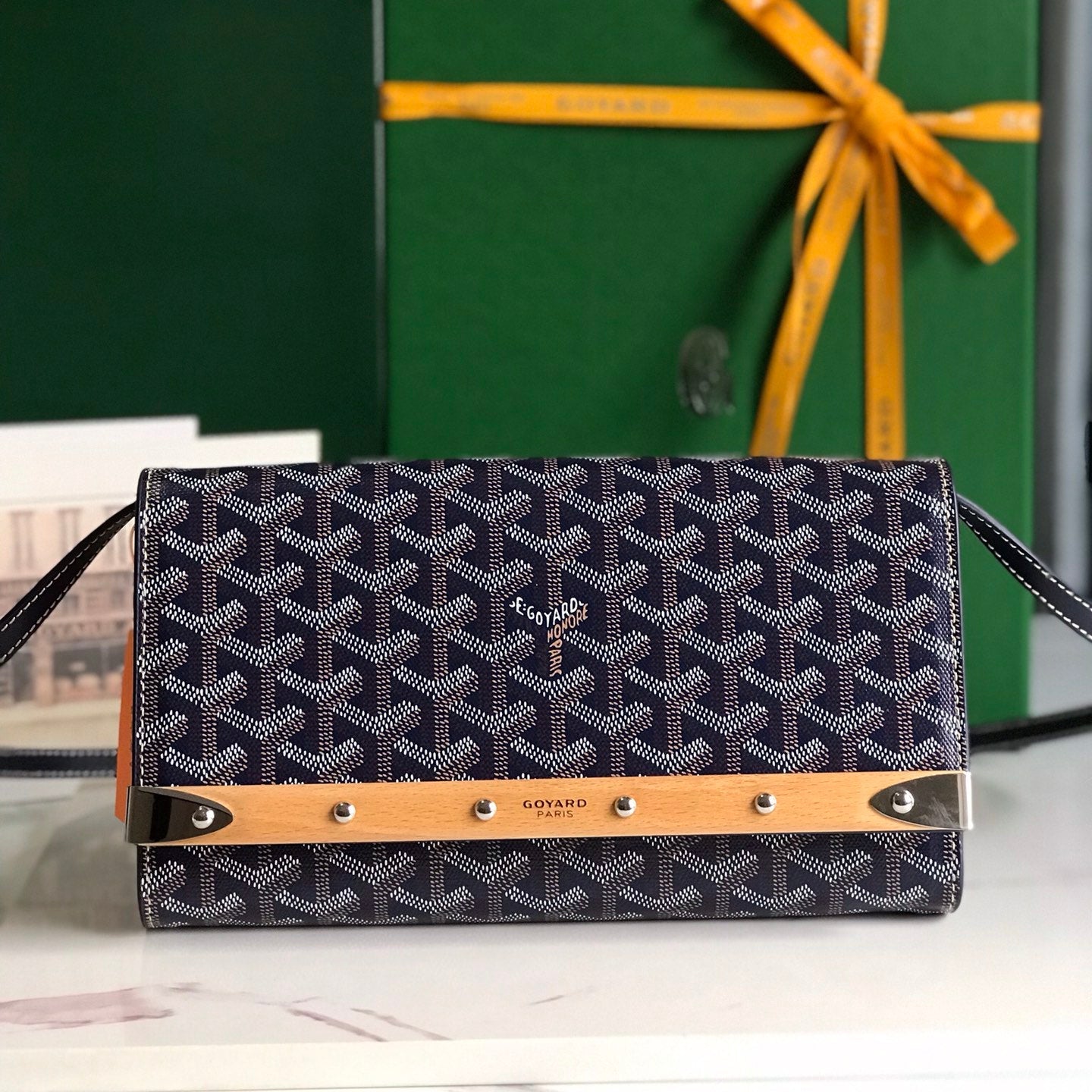 Goyard Monte-Carlo Pm Clutch 25 Cm Navy Blue Goyardine Canvas