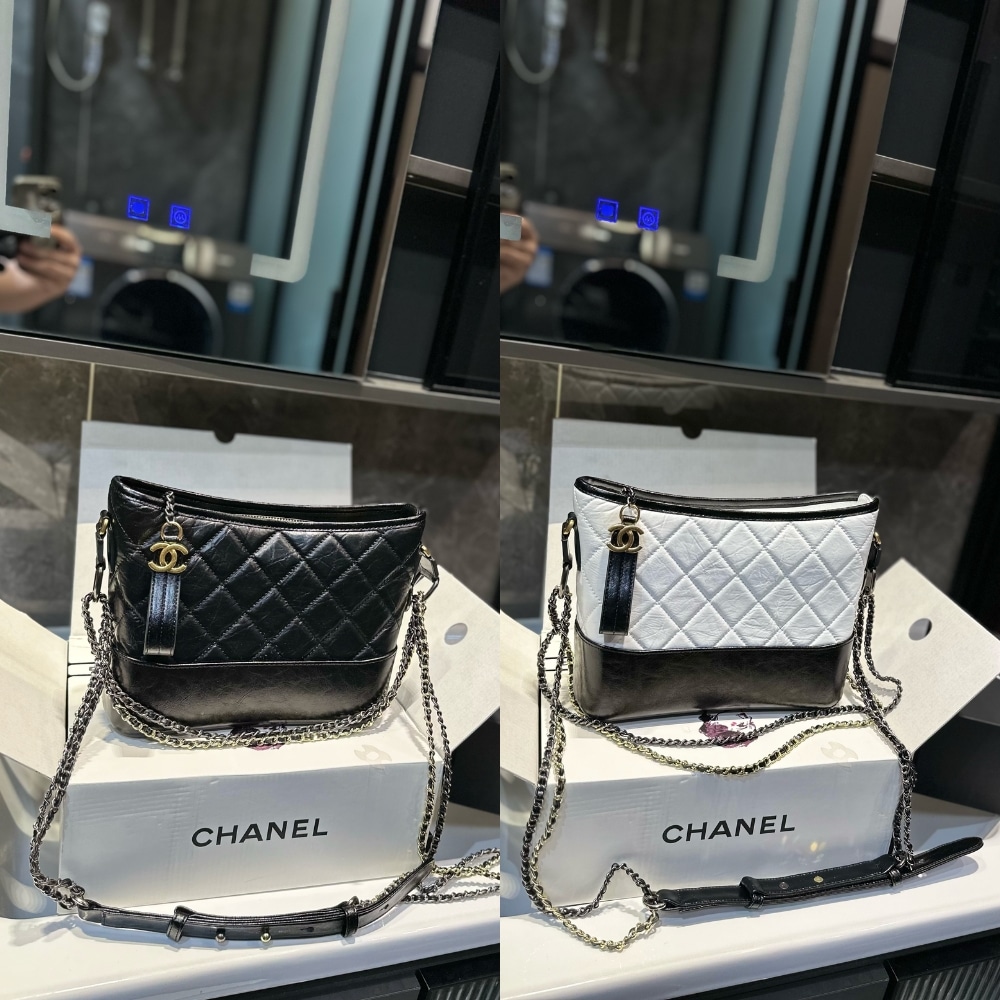 Chanel Gabrielle Small Hobo Bag Smooth Gold Silver Tone Black 20Cm A91810 Y61477 94305