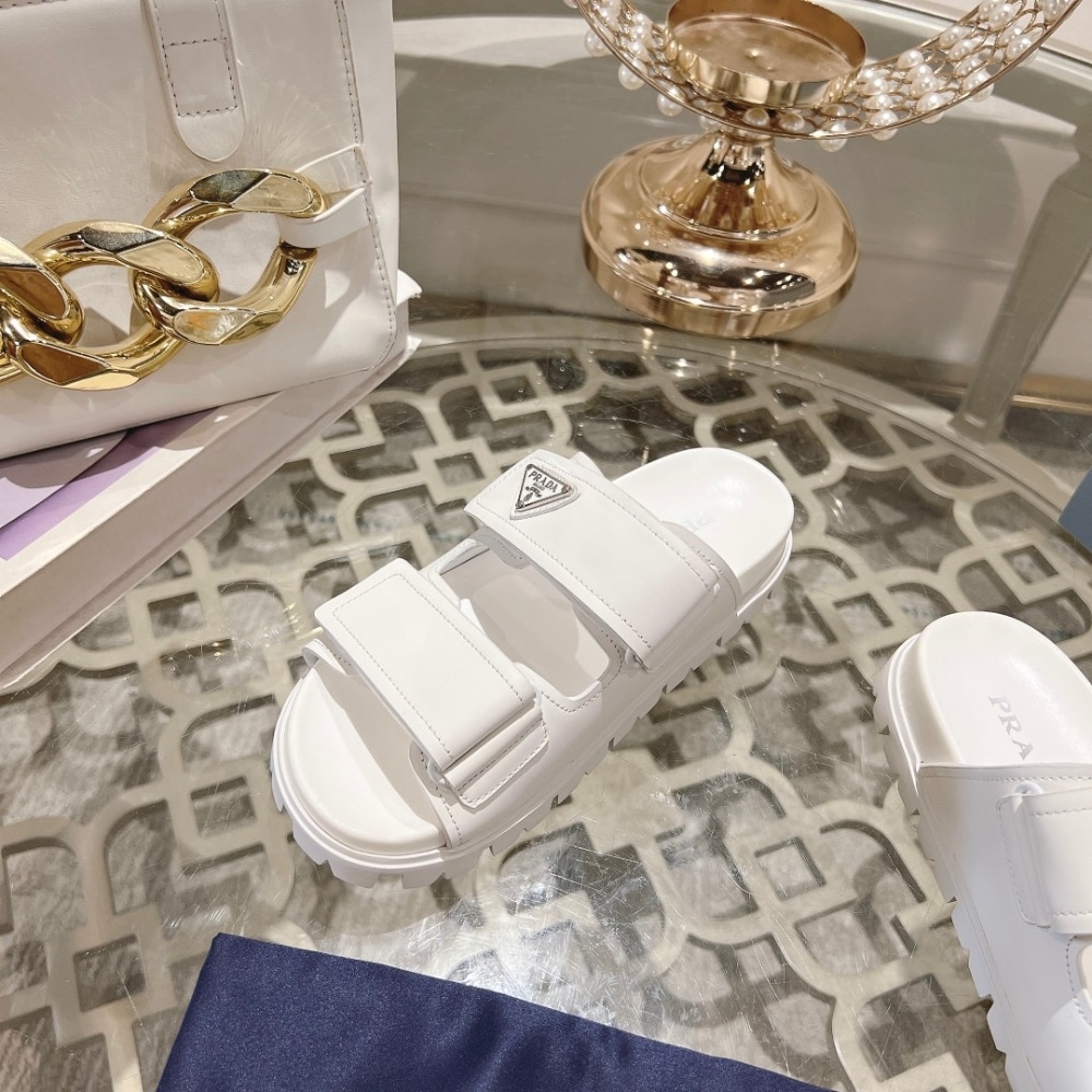 Prada Leather Strap Sandals White
