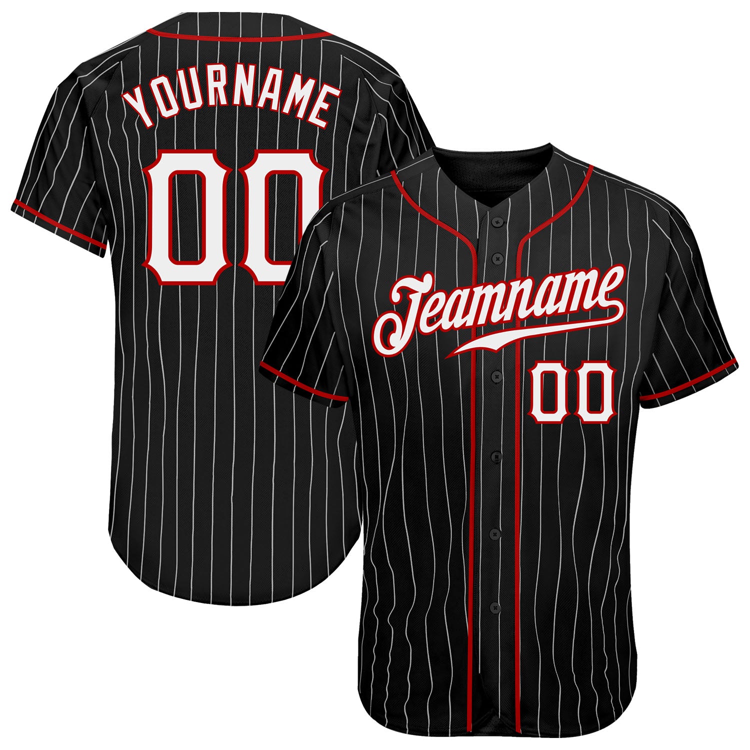 Custom Black White Pinstripe White-Red  Baseball Jersey