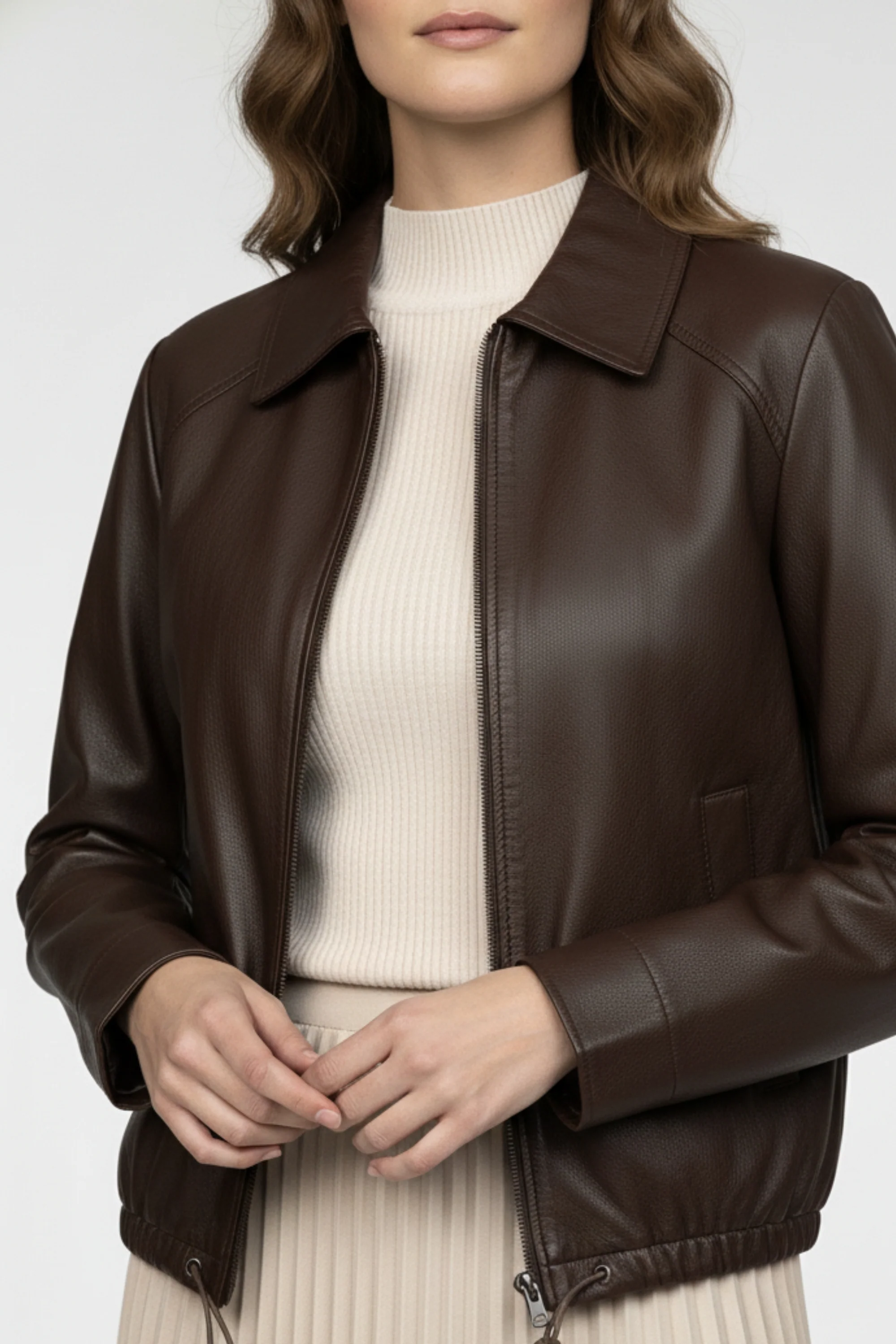 Brown Luxe Zip Leather Jacket