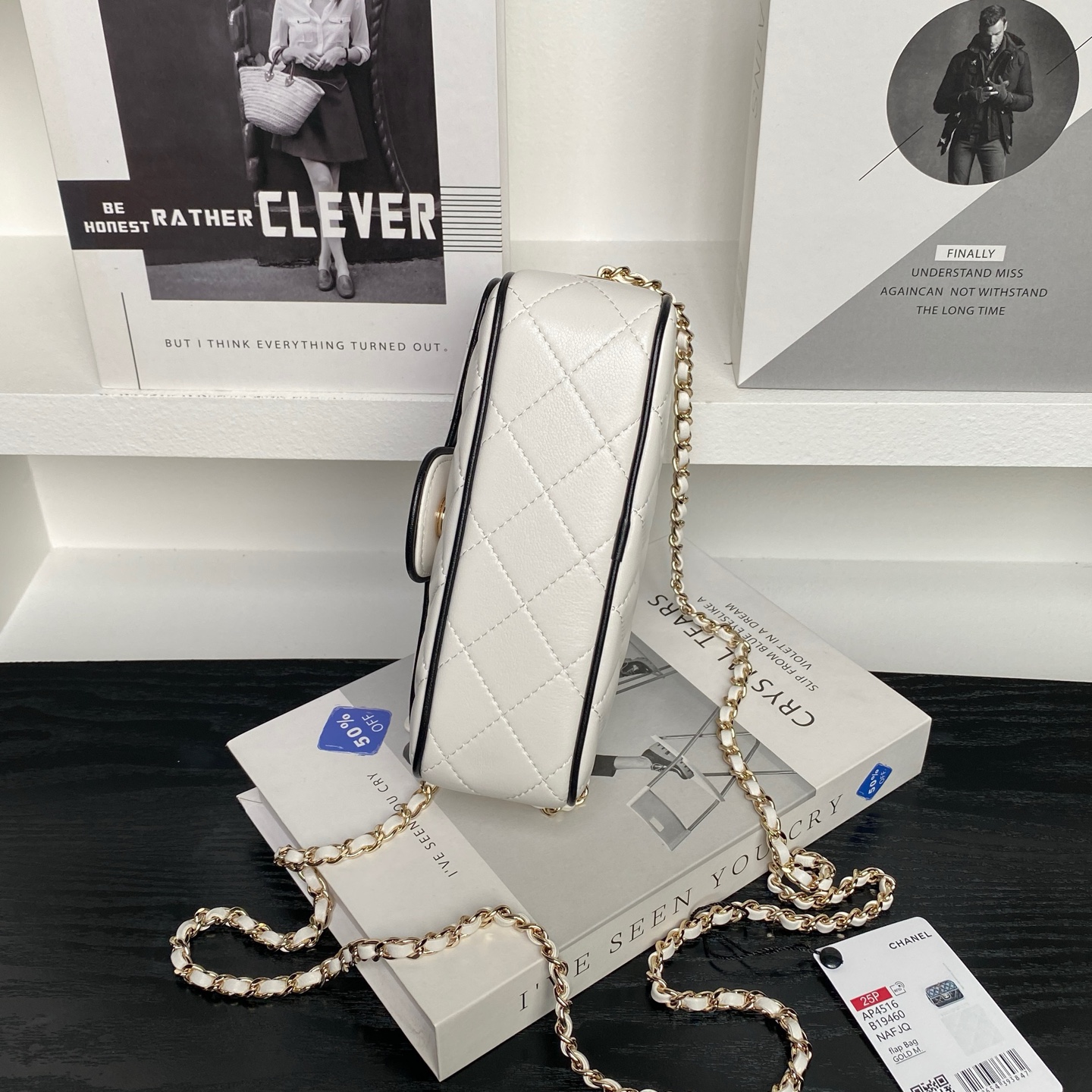 Chanel Small Graphic Frame Flap Bag White 23cm