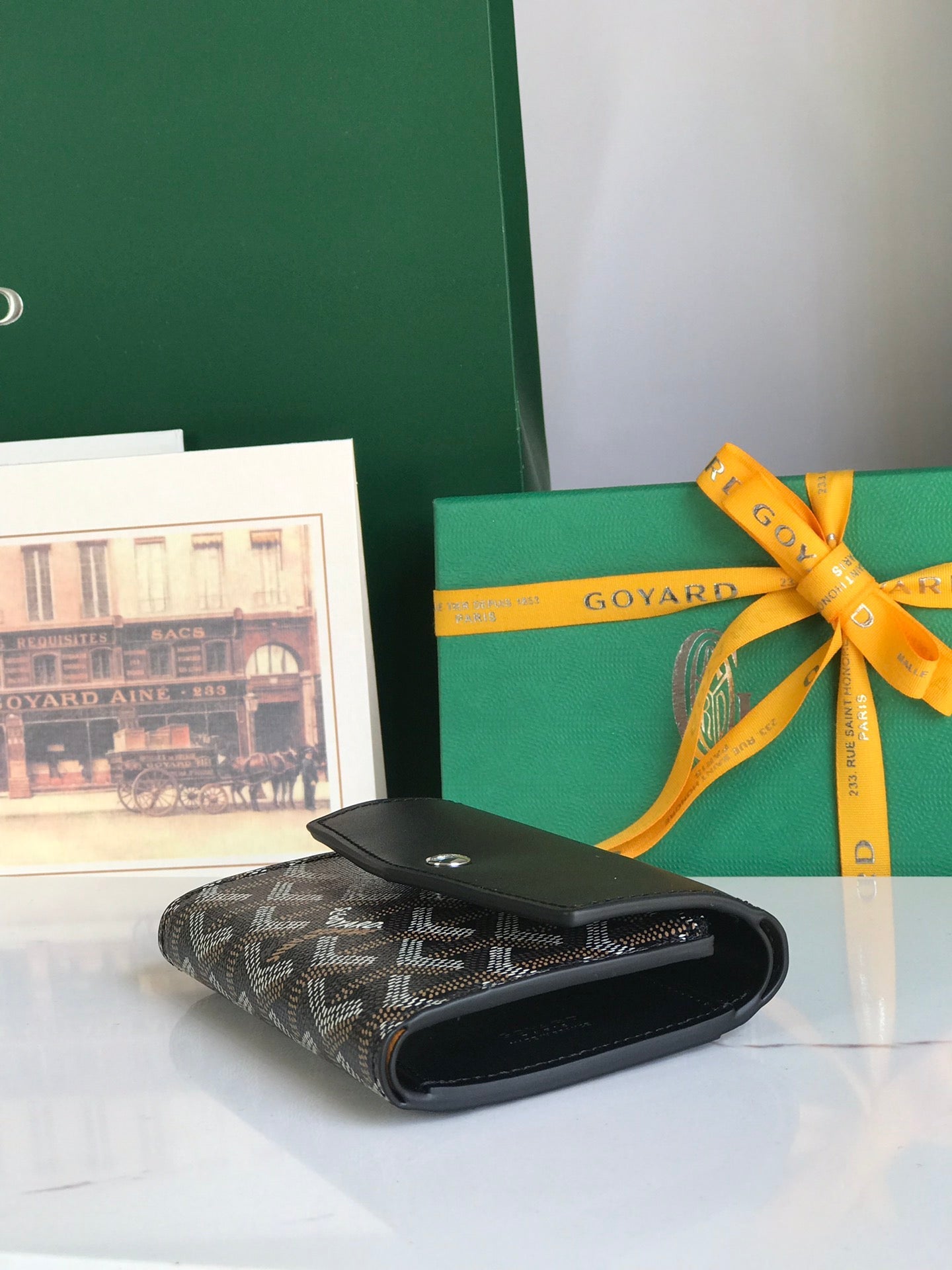 Goyard Saint-Gabriel Wallet 12 Cm Black Calfskin And Goyardine Canvas