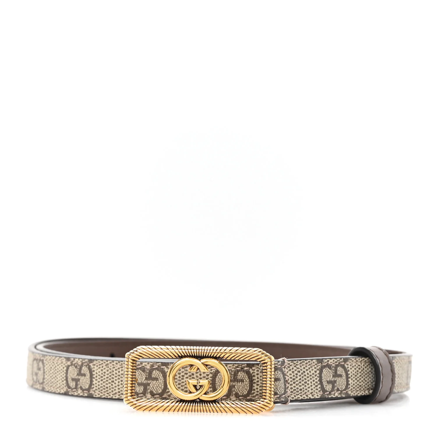 GG Supreme Monogram Plutone Calfskin Interlocking G Buckle 15mm Belt 80 32 Beige Ebony New Acero