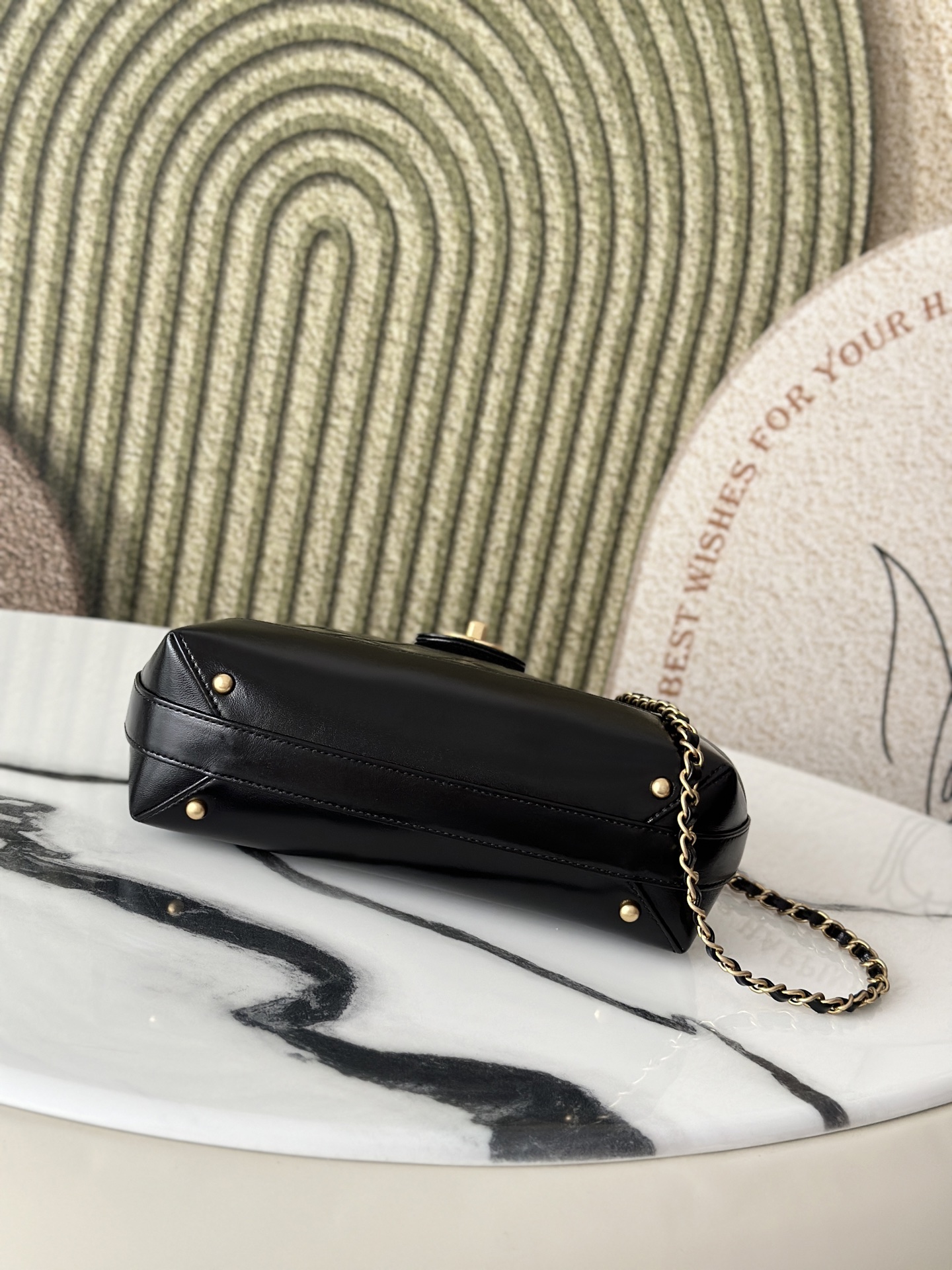 Quilted Calfskin Doctor-Style Top Handle Bag in Black Shiny Calfskin with Gold-Tone Hardware