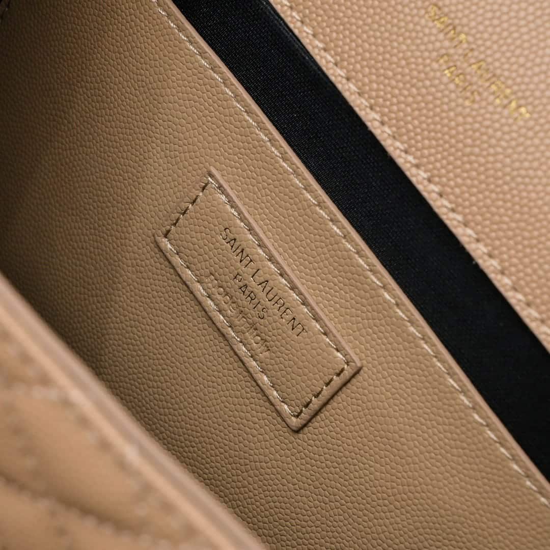 Saint Laurent Envelope Matelassé Grain De Poudre Dark Beige 24Cm