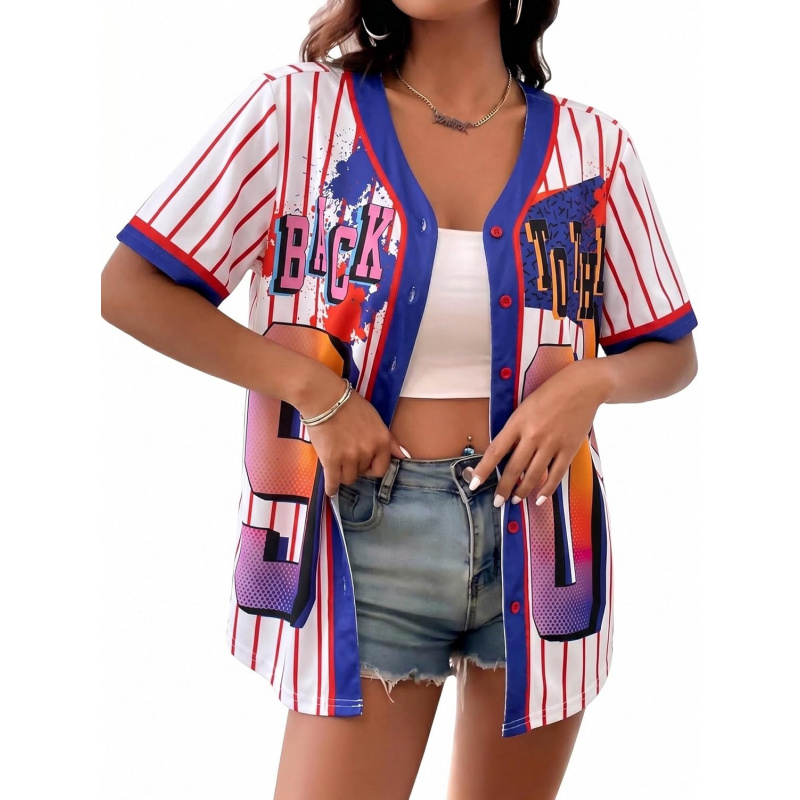 80s 90s Outfits for Women Back to The 80s 90s Baseball Jersey