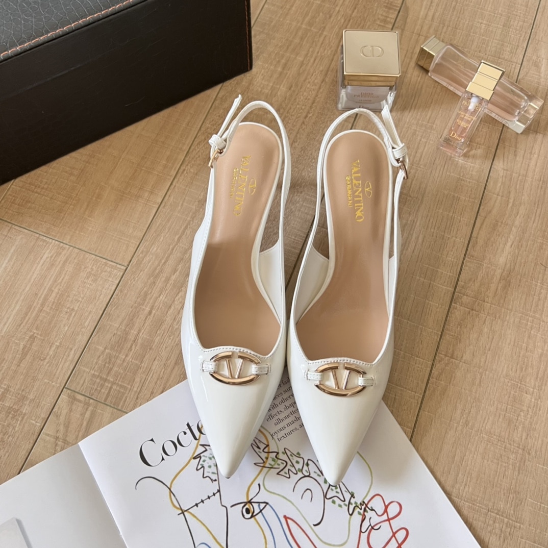 Valentino VLogo Shiny Leather Leather Heels In White