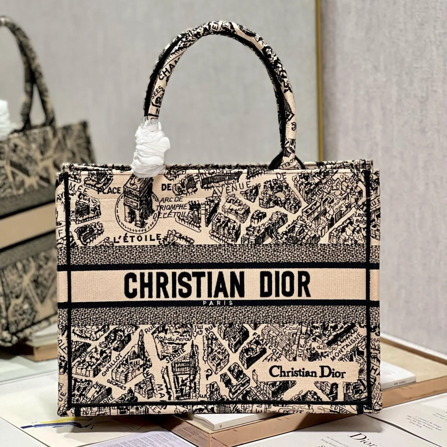 CD Paris Apricot Book Tote 36cm Bag Black beige Canvas 336525