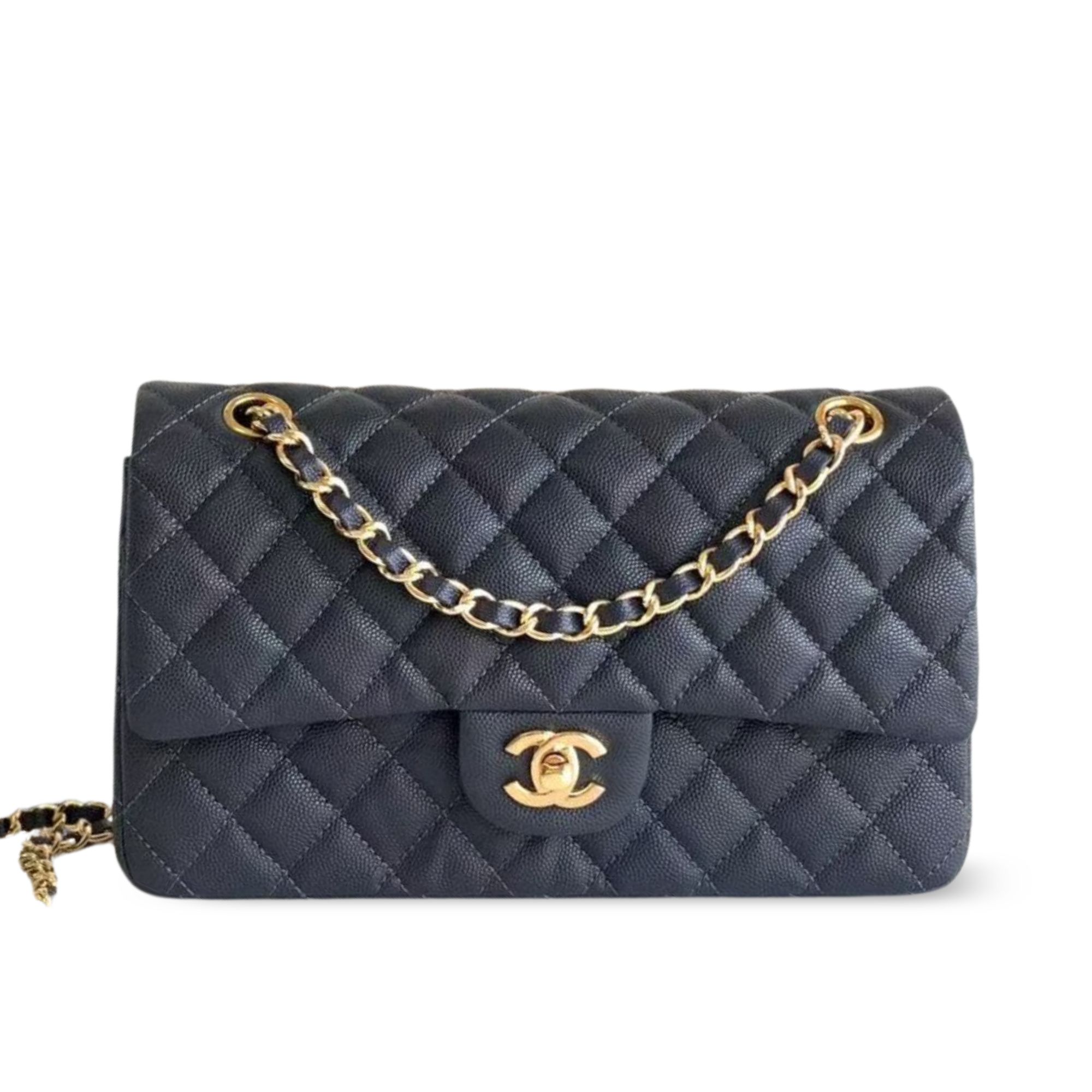 Chanel Classic Flap Bag 25 cm Navy Blue Gold-Tone Hardware A01112