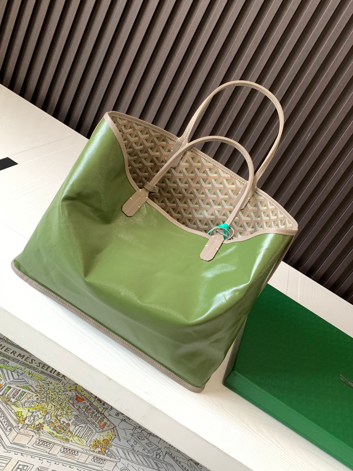 Goyard St Louis Pm 48Cm Greige And Green Tote Bag