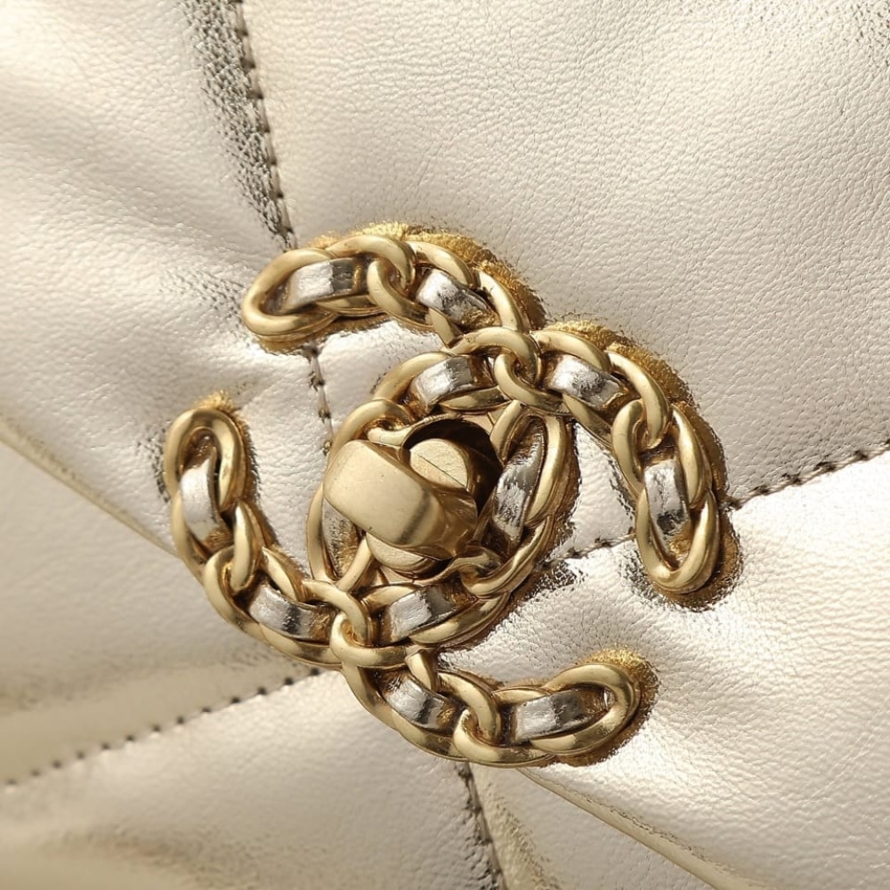Chanel 19 Handbag Metallic Gold And Silver Tone 26Cm As1160 B05457 Nc293