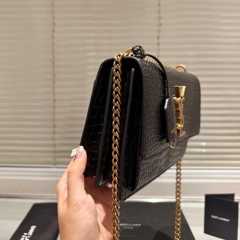 Saint Laurent Sunset Medium In Crocodile Embossed Leather Black 22cm 442906dnd0j1000