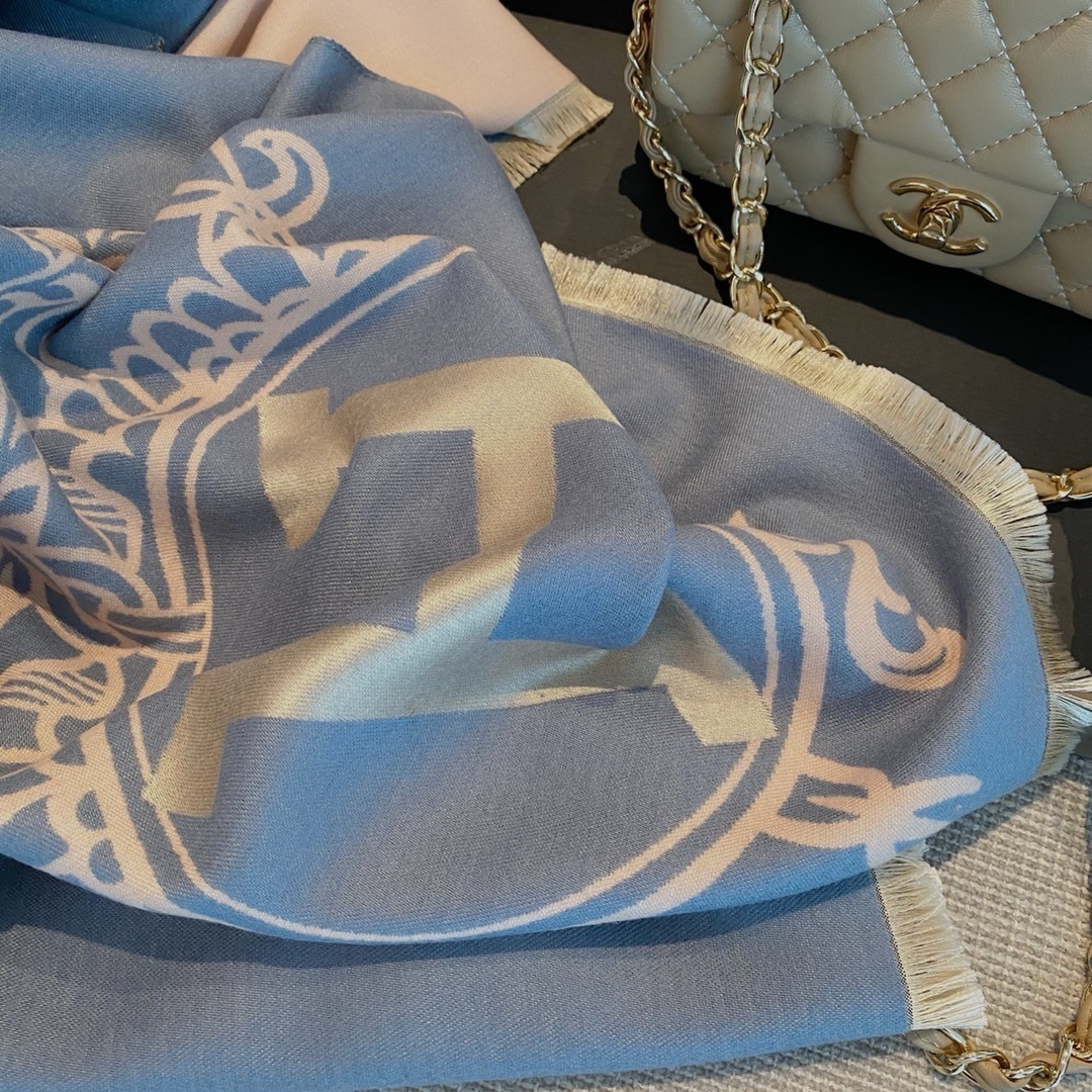 Hermes Cashmere Wool Scarf Wrap Shawl In Blue And Pink 180cm