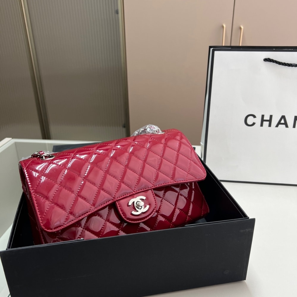 Chanel Medium Classic Double Flap Bag Patent Leather Red 26Cm/14in