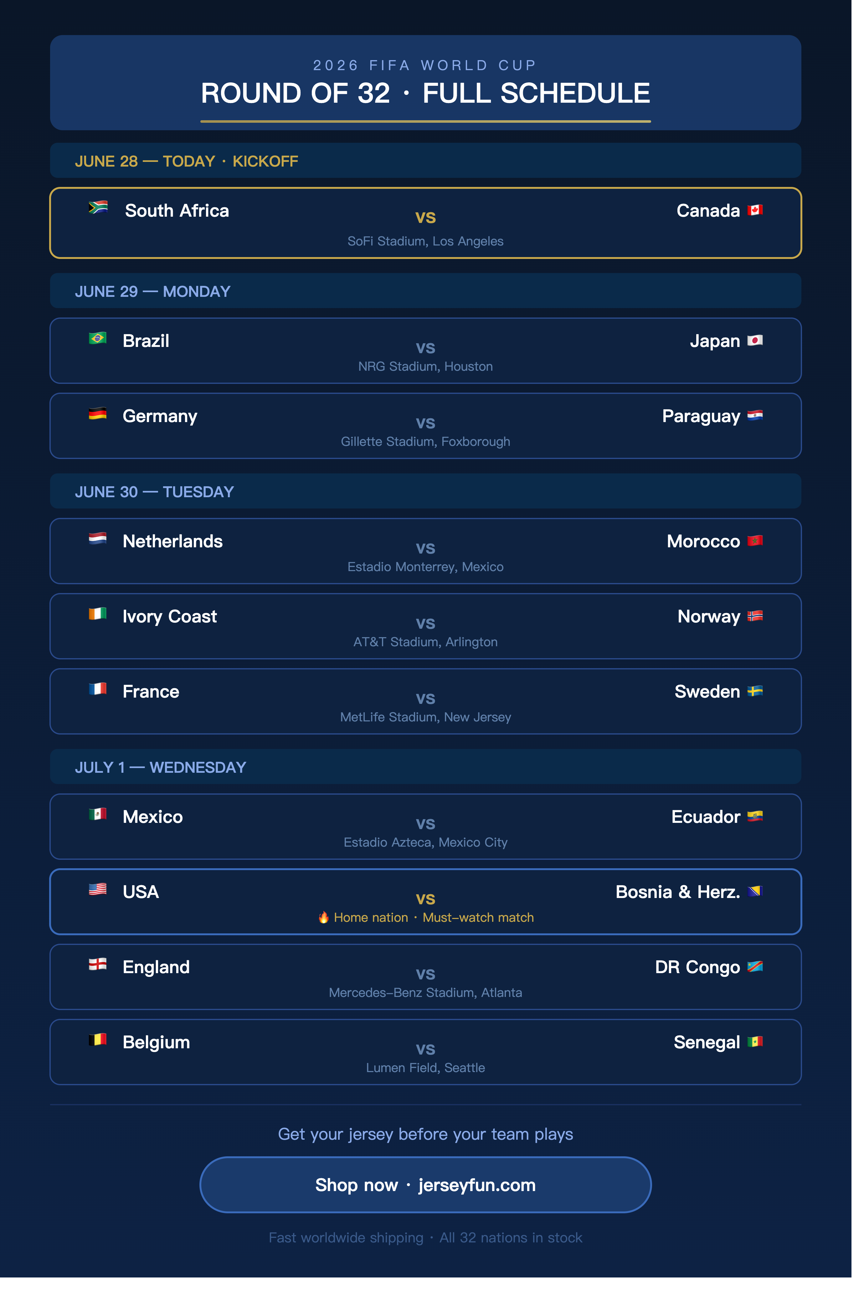 2026 FIFA WORLD CUP ROUND OF 32 · FULL SCHEDULE