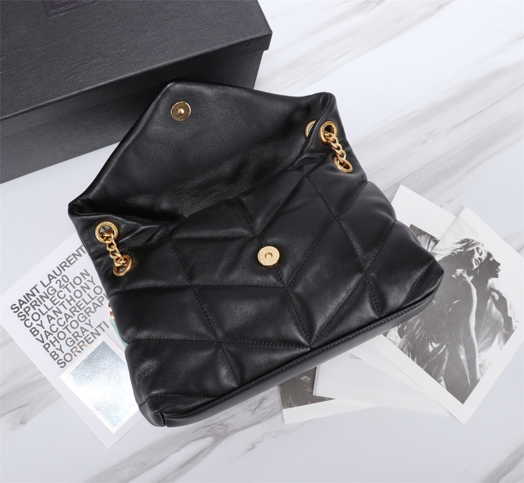 Saint Laurent Puffer Small Chain Bag In Quilted Black Gold