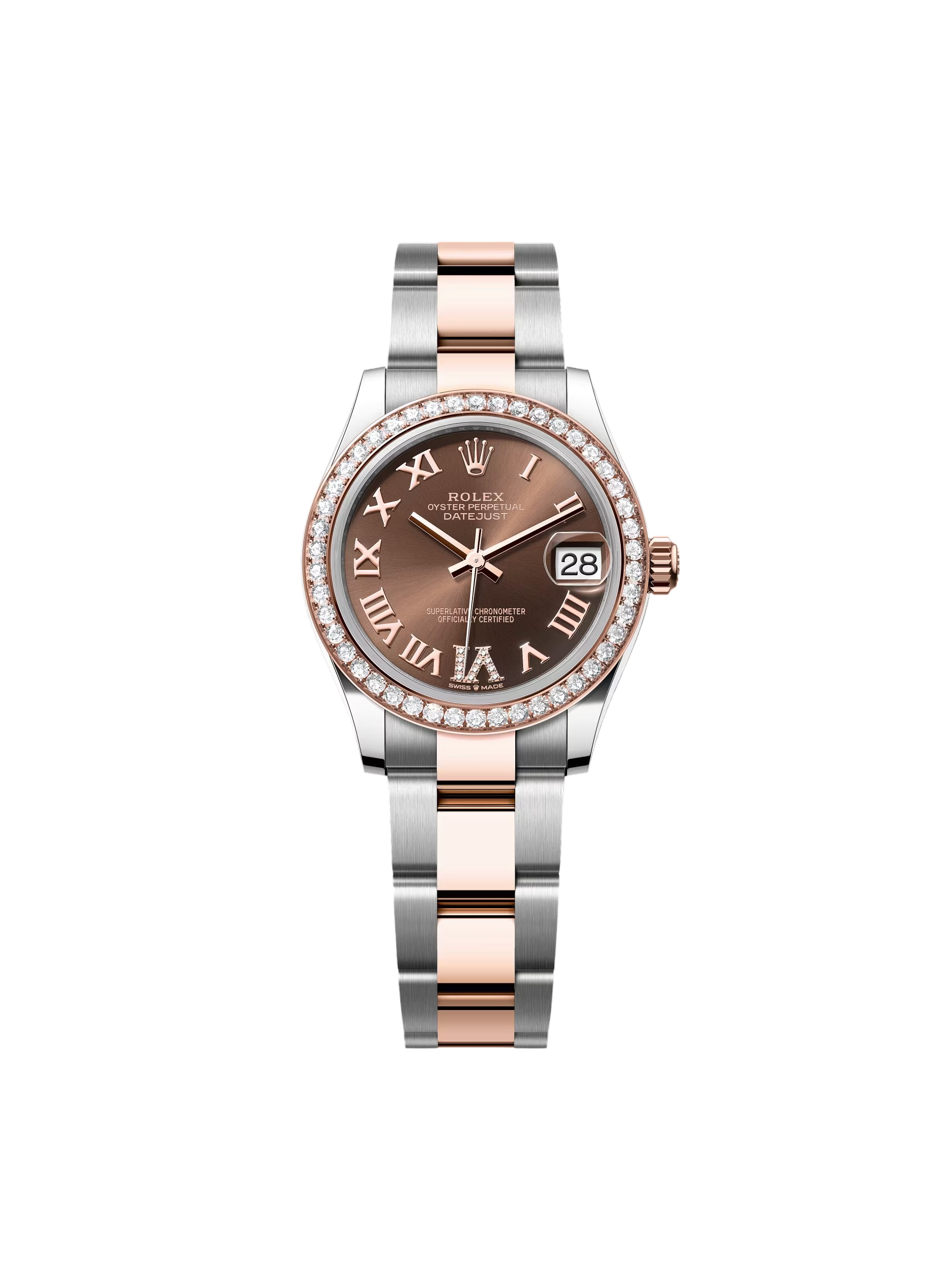 Rolex Datejust m278381-0005/0006 Chocolate Roman Diamond 31mm Dial Diamond-Set Bezel and Oyster Bracelet Watch