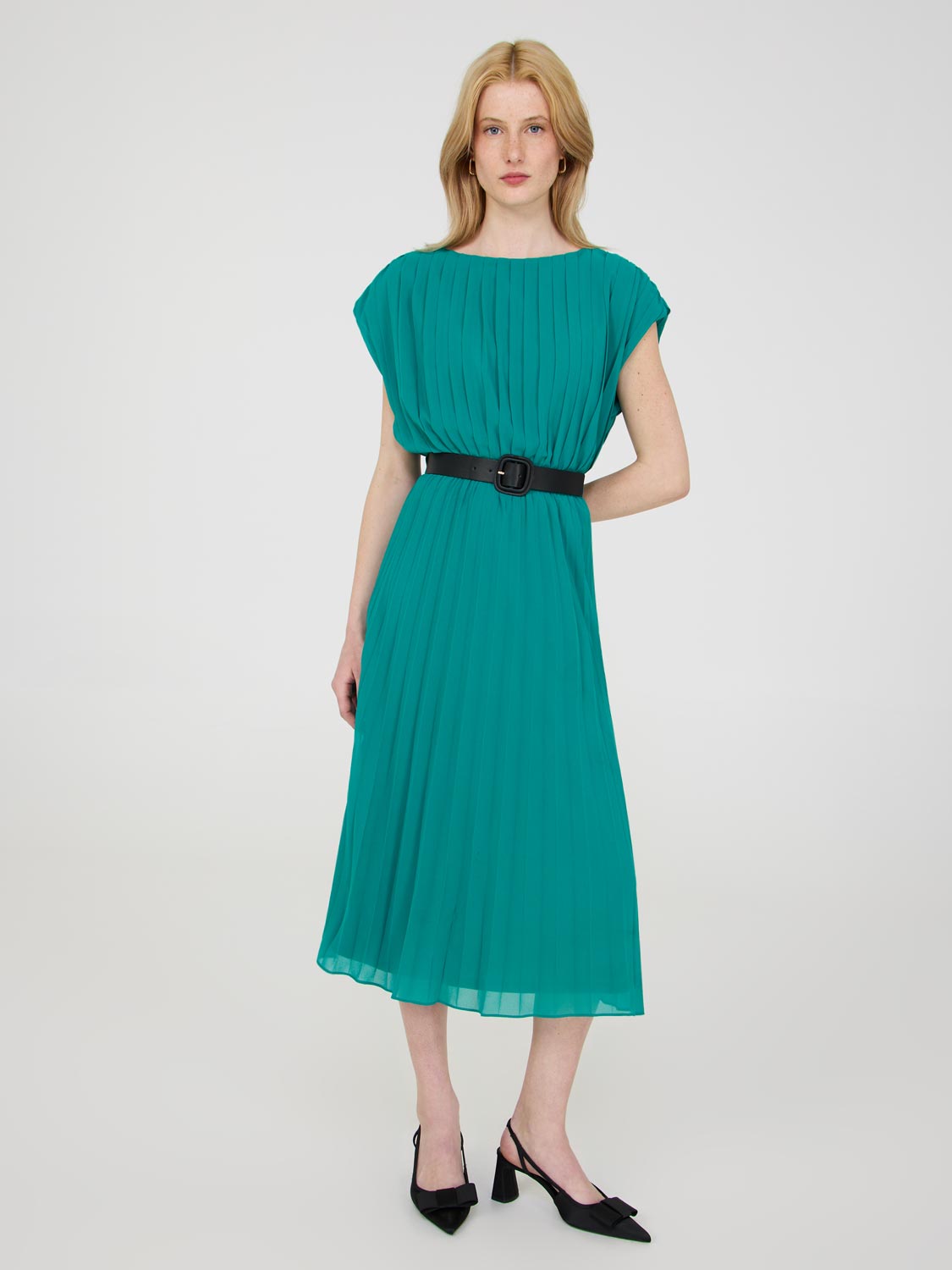 Allover Pleated Chiffon Midi Dress
