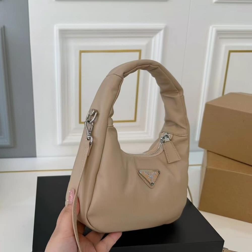 Prada Soft Padded Nappa Leather Bag Beige 21Cm