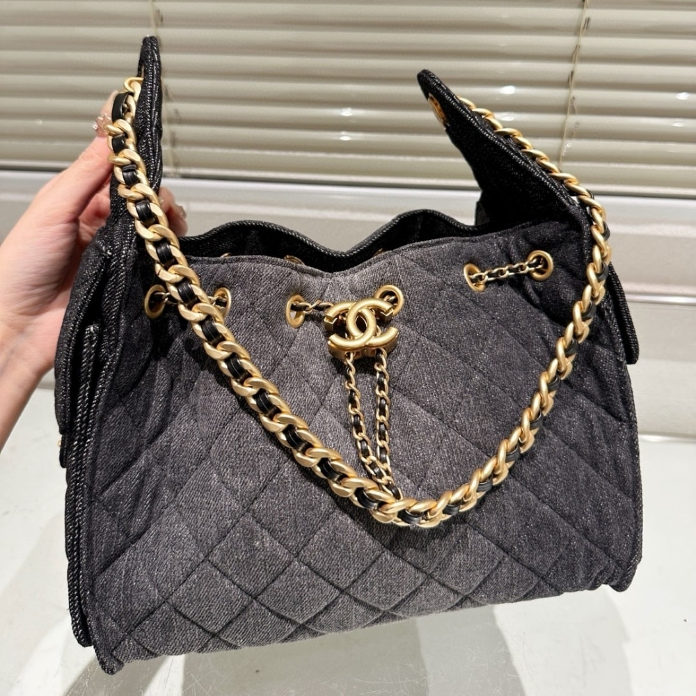 Chanel 25 Small Handbag Washed Denim Black 26cm AS5293 B20520 U0725